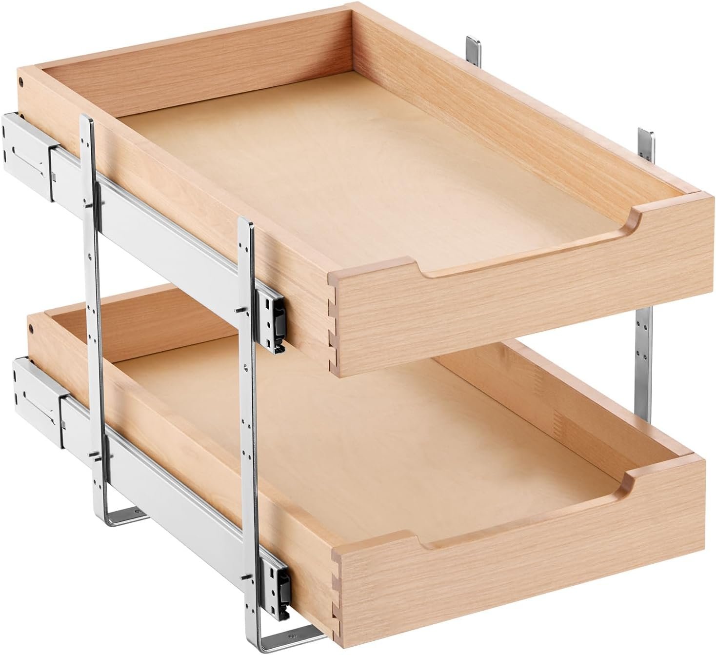 VEVOR 2 Tier Pull Out Cabinet Organizer, 14″ W x 21″ D Cabinet Drawer, Soft Close Slide out Shelf, Heavy-Duty Sliding Wood Drawer, Adjustable Base Cabinet Organization for Kitchen Pantry Bathroom