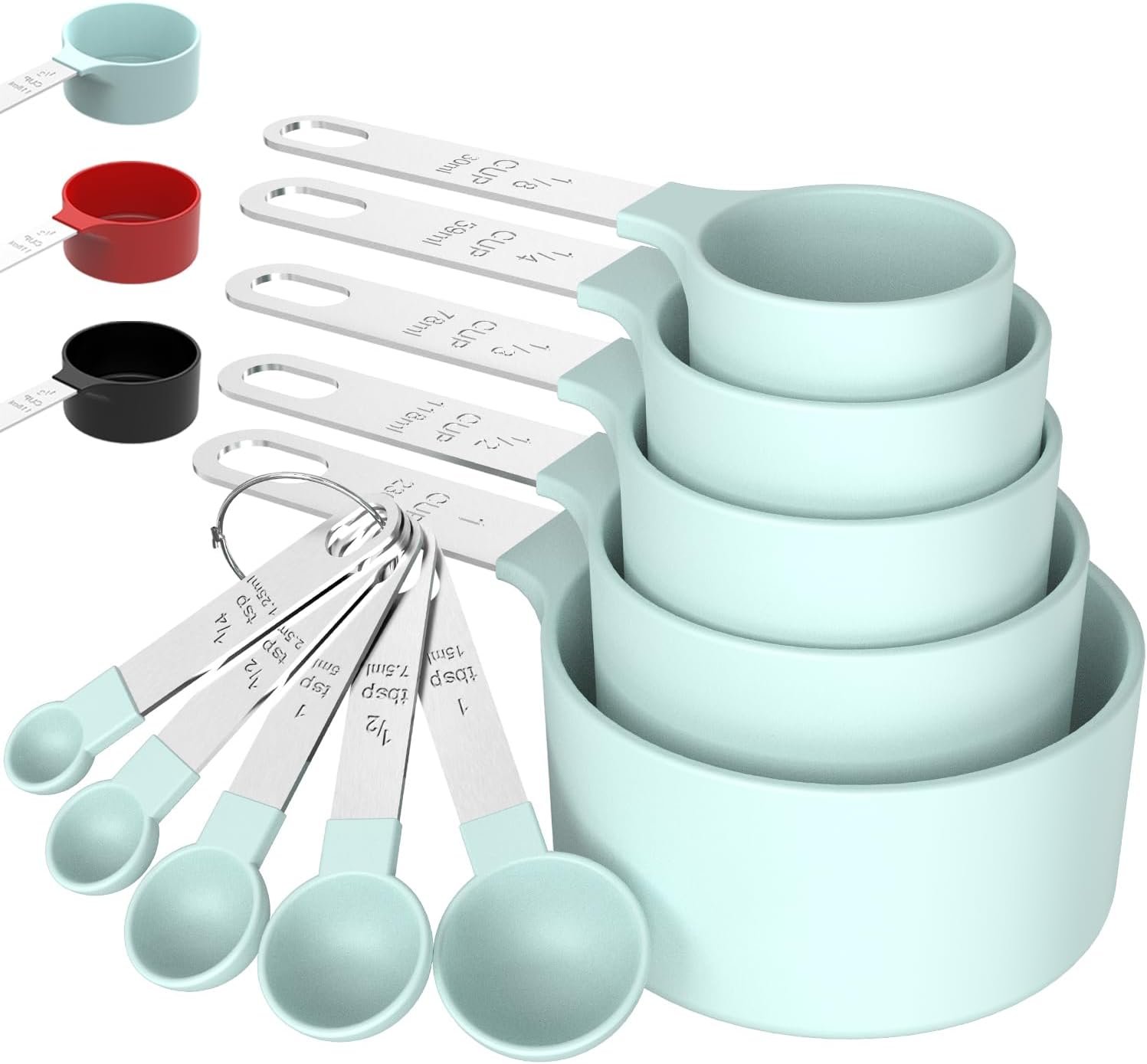 Measuring Cups & Spoons Set, Stackable Cups and Spoons | Nesting Measure Cups with Stainless Steel Handle, Kitchen Gadgets for Cooking & Baking (Green)