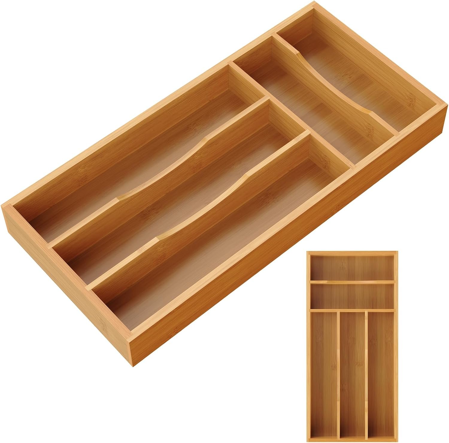 Small Silverware Organizer, Bamboo Kitchen Drawer Cutlery Organizer, Utensil Holder, Flatware Organizer Tray (6.7″x14.2″x1.6″)