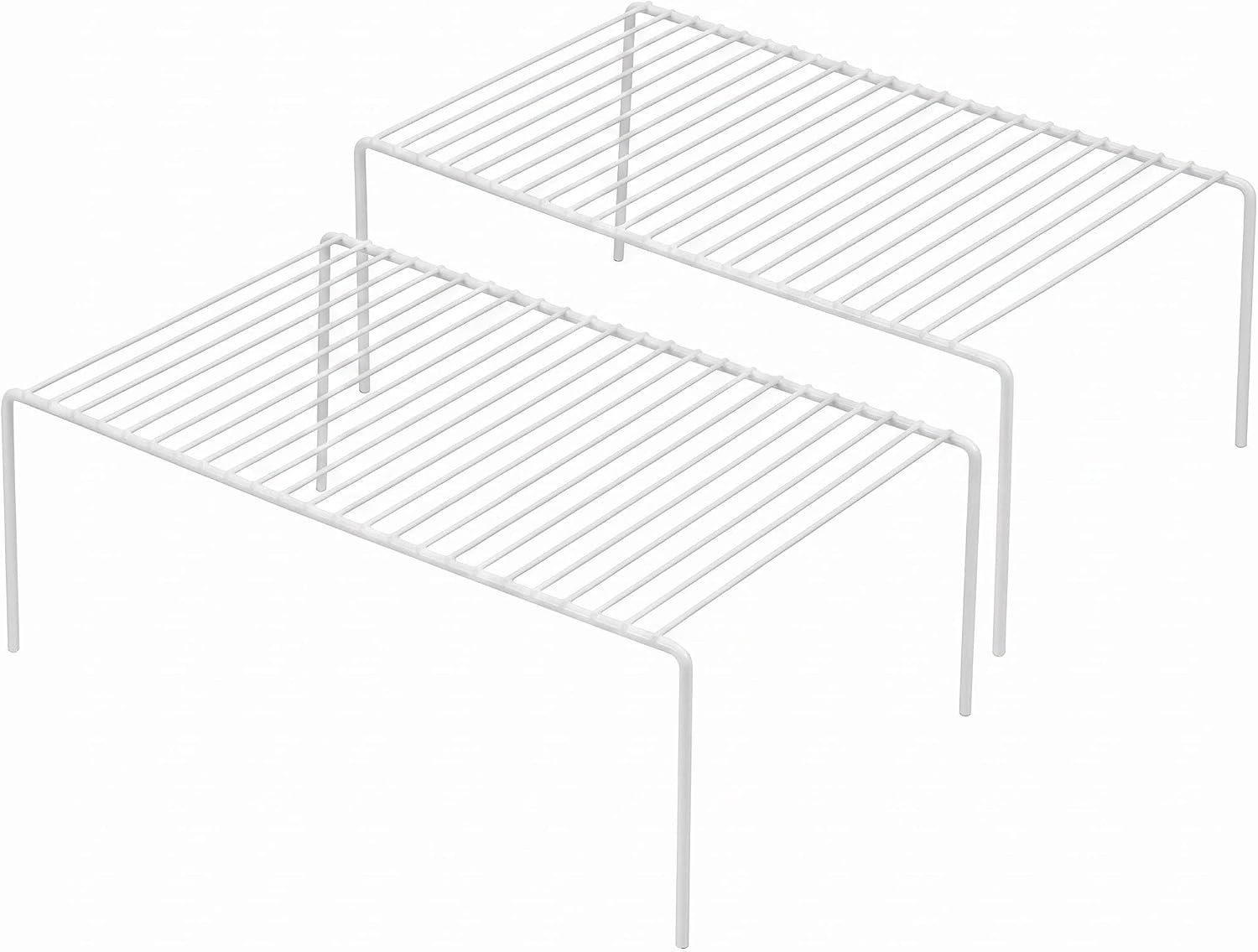 Kitchen Cabinet Storage Shelf Rack, Set of 2 Large (15.7 x 9.4 Inch) Rustproof Metal Wire Shelves Spice Shelf Rack Cupboard Organizer for Pantries Countertops Utensils Organization, White