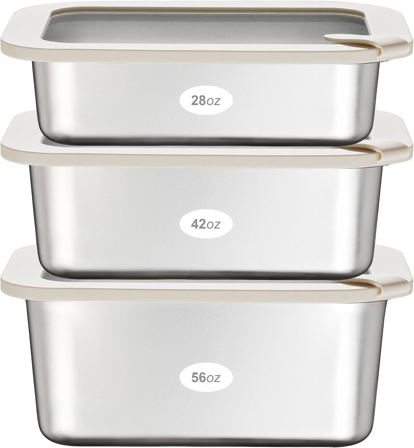 Stainless Steel Food Containers with Glass Lid, Airtight Leakproof Stainless Steel Storage Containers in set of 3, Rectangle Shape, Microwave Safe Food Storage Container Set, 100% Plastic Free