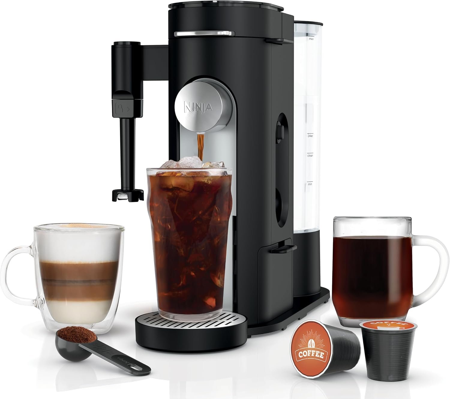 Ninja Single Serve Coffee Maker – Combo Machine, K-Cup Pods and Grounds | 4 Styles of Brewing, up to 24 Oz Cup Sizes, 56 Oz Removable Reservoir, Black, PB051