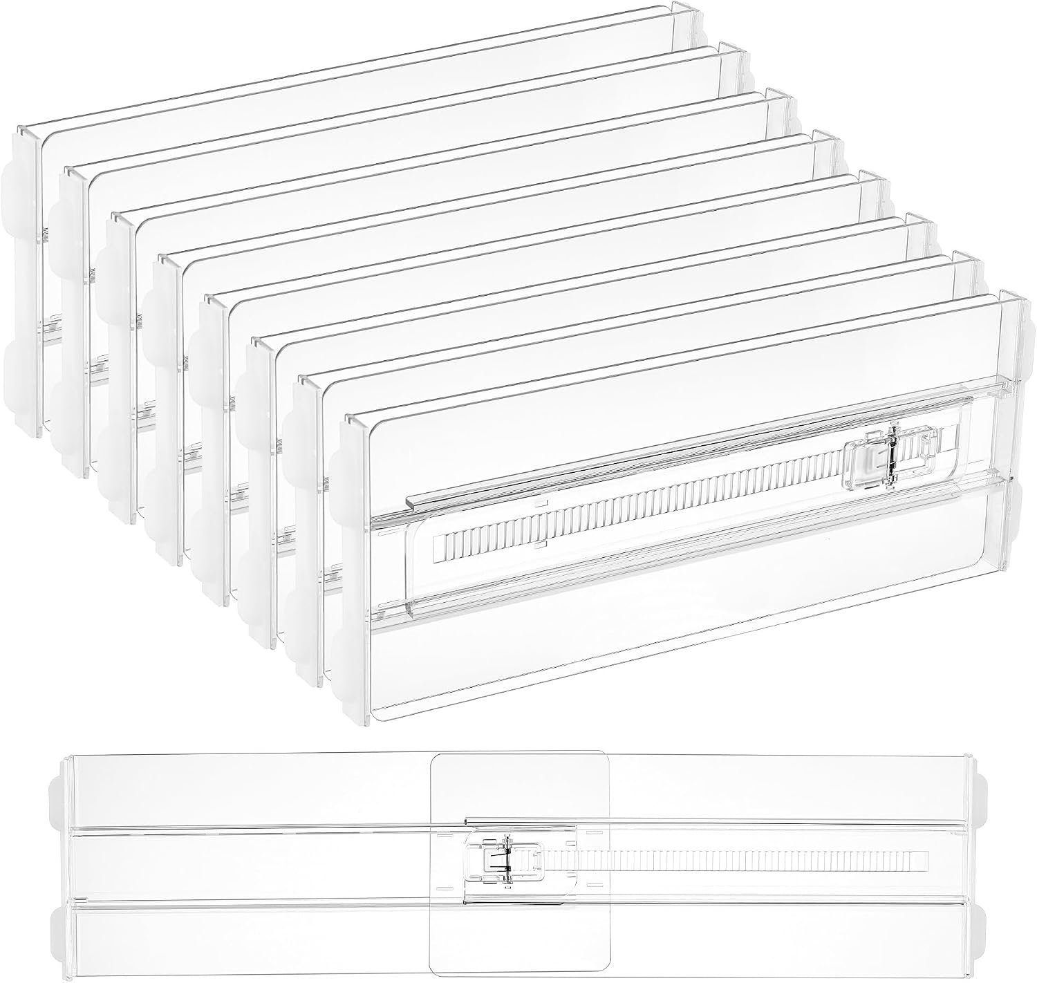 Vtopmart 8 Pack Drawer Dividers for Clothes, 4″ High 10.2″-16.5″ Adjustable Expandable Dresser Drawer Organizer, Clear Plastic Separators for Dresser, Baby Clothing, Underwear, Cosmetic, Toiletries | Expandable Dresser Drawer Organizer, Clear Plastic Separators for Dresser, Baby Clothing, Underwear, Cosmetic, Toiletries