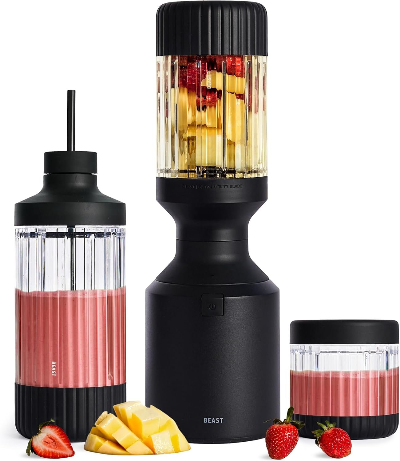 Beast Mega 1200 Plus Countertop Blender, XL Vessel, Carbon Black, 1200W | Smoothies, Shakes, Sauces, Dips & Soups, Blends Ice & Frozen Fruit, Extra Vessels, Straw System