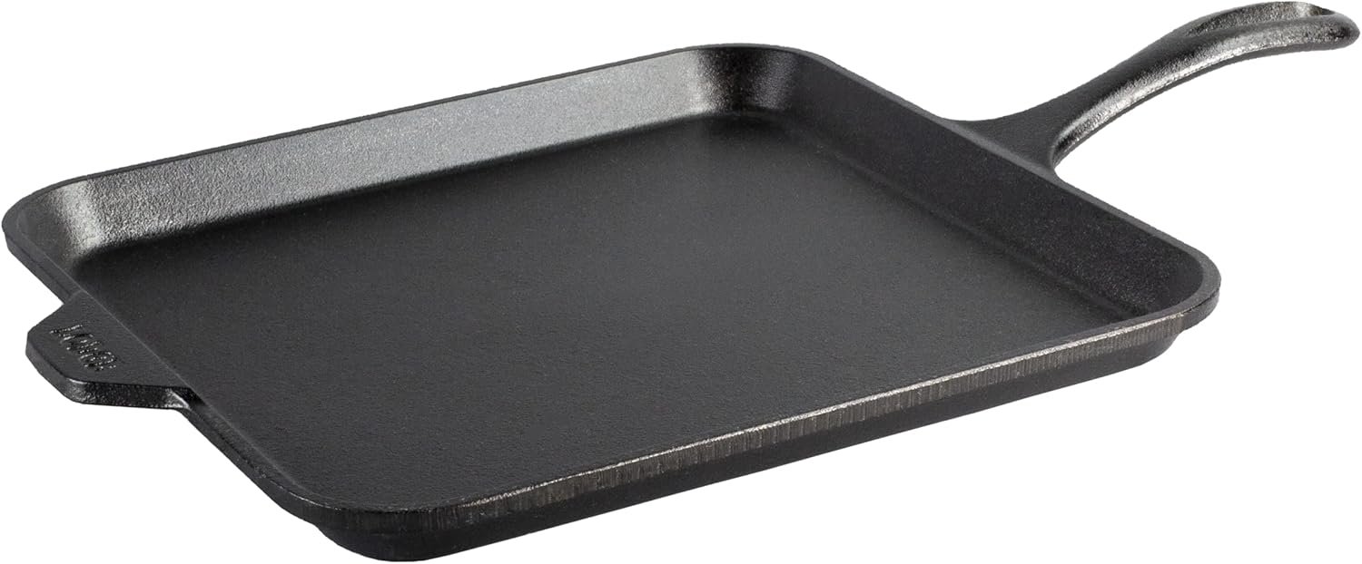 Lodge Seasoned Cast Iron Square Griddle – 11 Inches – Durable Pan – Cast Iron Cookware for Pancakes, Eggs, Bacon & Grilling Favorites
