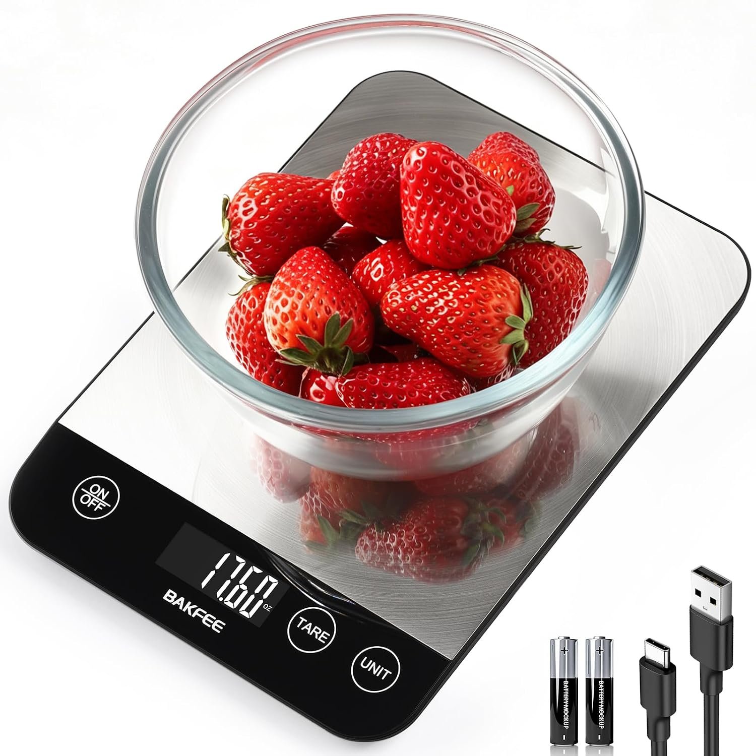 Food Scale, 33lb Kitchen Scale, 1g Precision, USB-C Charging, Black | Premium Stainless Steel with CD-pattern texture, Easy to Read Display, 6 Units, Tare, Precise for Baking, Cooking & Food Prep