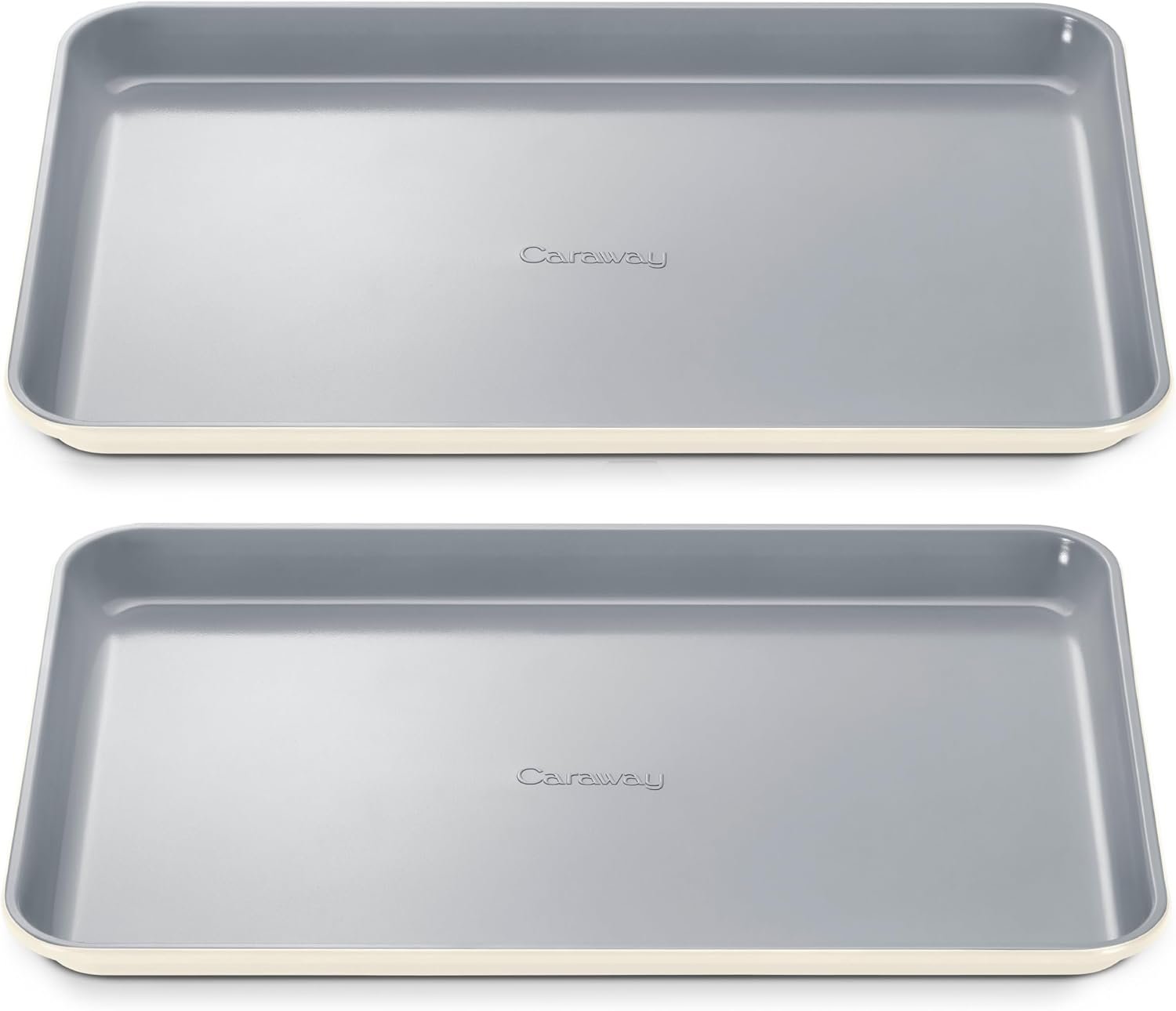 Caraway Non-Stick Ceramic Medium Baking Sheet Duo | Naturally Slick Ceramic Coating, Non-Toxic, PTFE and PFOA Free, Perfect for Baking, Roasting, and More, (15″ x 10″), Cream