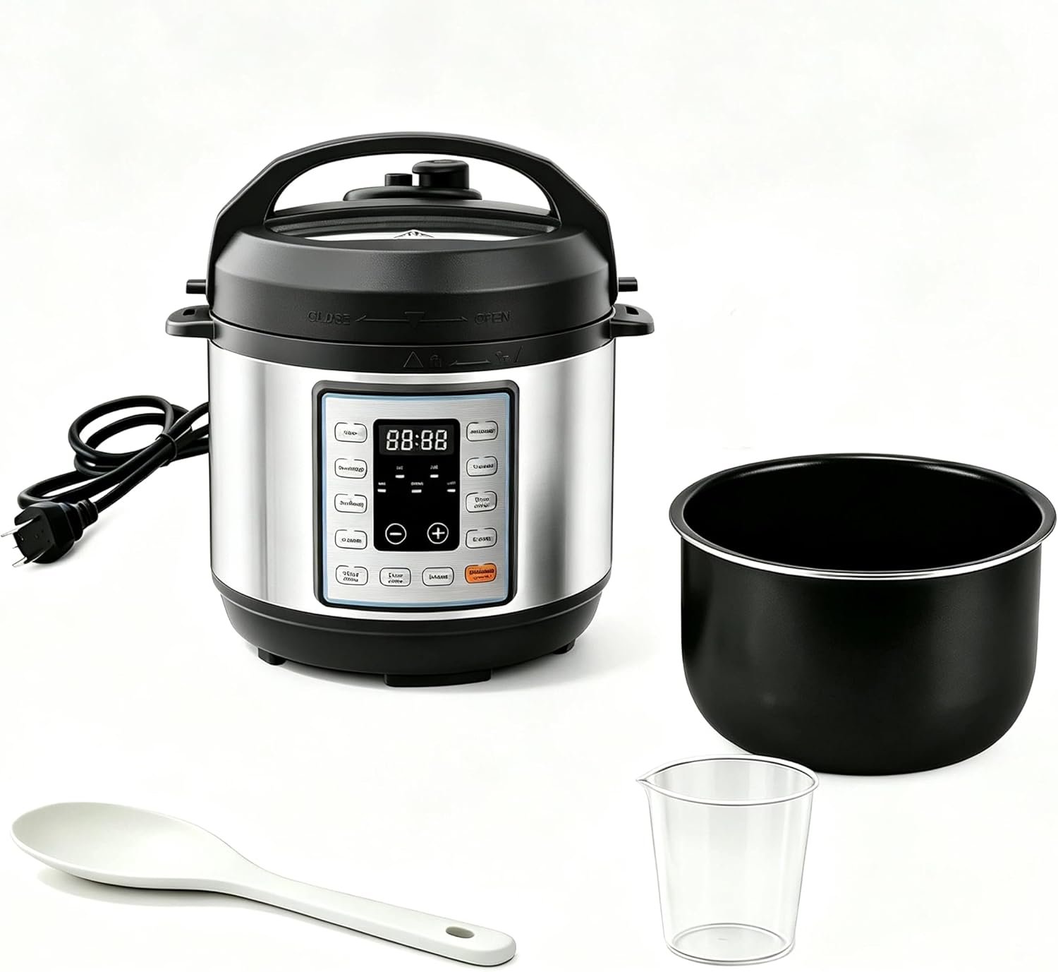 Simple Deluxe Electric Pressure Cooker 3Qt, 10 Presets Instant Multi Cooker, Olla de Presion Nonstick Pot 3 Quarts for Slow Cook, Rice Cook, Steam, Sauté, Canning, Yogurt Maker, Warm, Silver and Black