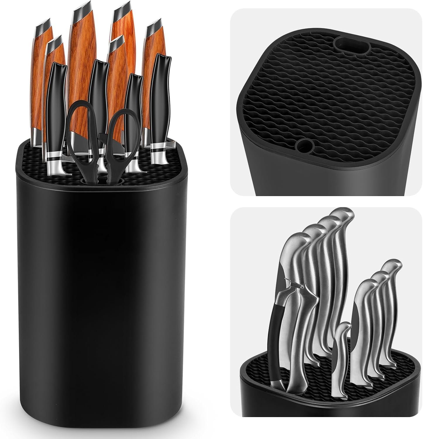 Ninonly Knife Block Without Knives, 2 in 1 Detachable Kitchen Knife Holder | Square universal knife holder with scissors slot, space-saving countertop organizer, detachable for easy cleaning