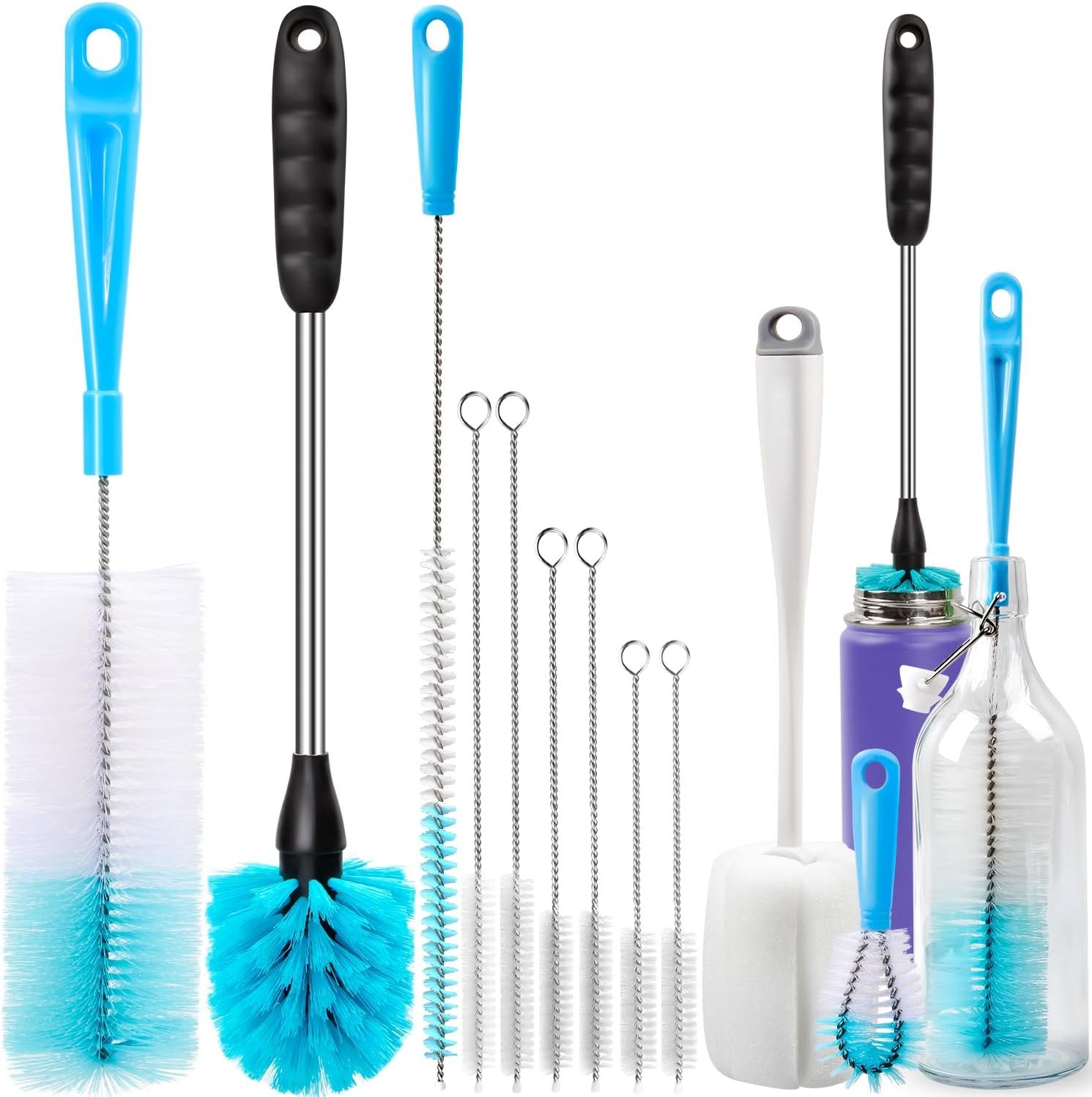 Holikme Bottle Brush Tube Cleaning Lab Set with Long Handle,White | Straw Cleaner Brush for Cup Cleaner for Washing Narrow Neck Beer Wine Decanter Pipes Lids Sinks Cap Covers