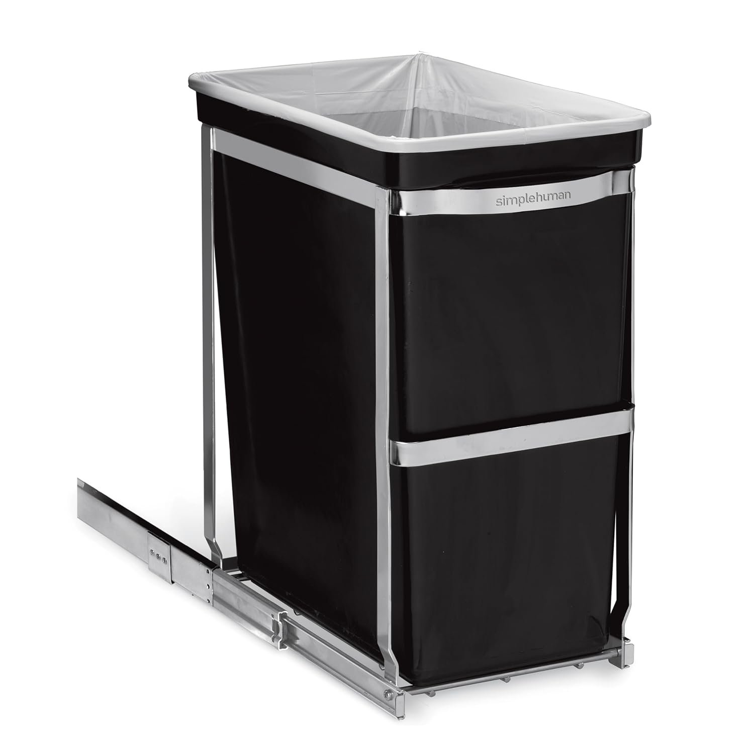 simplehuman Under Counter Pull-Out Can, 30L / 8 Gallon In-Cabinet Trash Can, Heavy-Duty Steel Frame, Commercial-Grade Ball-Bearing Tracks, Hides Trash Inside the Cabinet