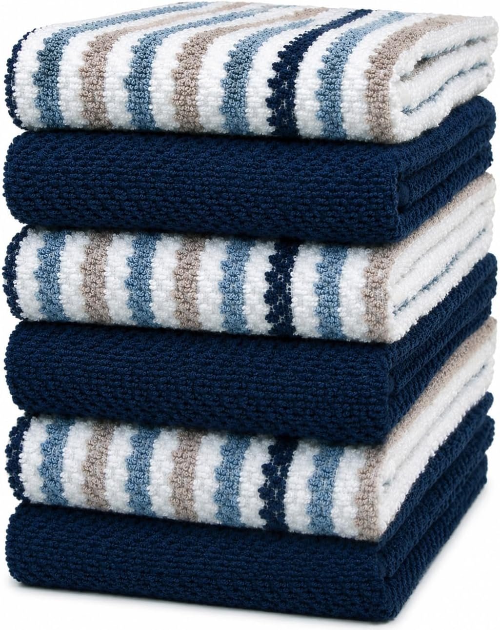 Bumble Kitchen Towels 6 Pack 100% Cotton 16″x26″ – Blue Wide Stripe | 430 GSM Soft Kitchen Hand Towels with Hanging Loop, Highly Absorbent & Durable for Washing and Drying Dishes
