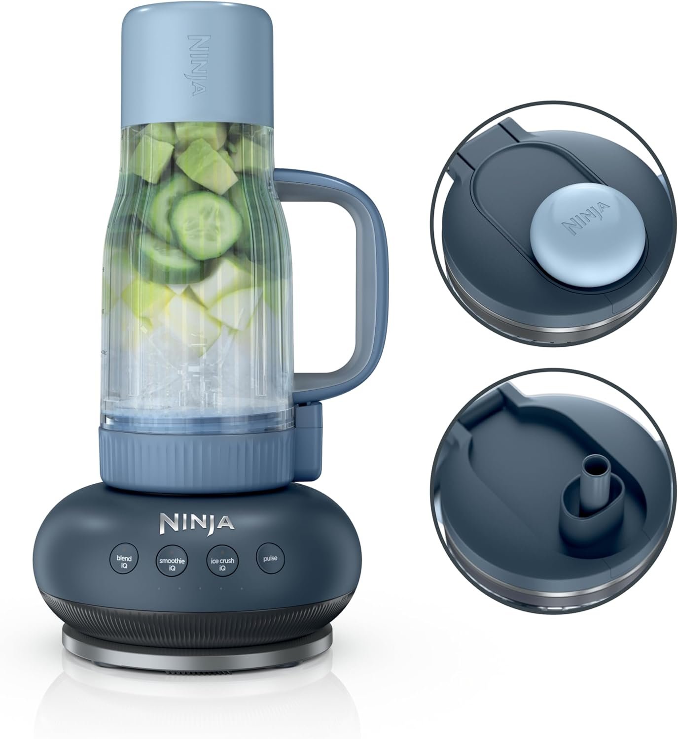 Ninja BlendBOSS Personal Blender, 26oz Tumbler, 1200PW, Cyberspace, DB351CY | 1200-peak-watt BlendBOSS crushes ice to snow. 26-oz leakproof tumbler, chug spout & detachable straw. Dishwasher safe.
