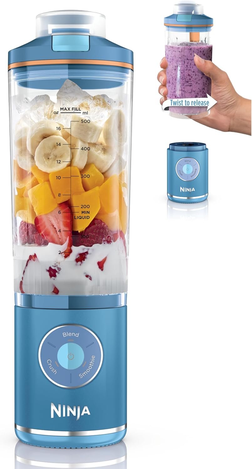 Ninja Blast Max Portable Blender, 22oz, Blue Raspberry, BC251BL2 | Twist & Go removable 22-oz vessel. Auto-iQ Crush & Smoothie programs, cordless. Dishwasher safe, leakproof lid.