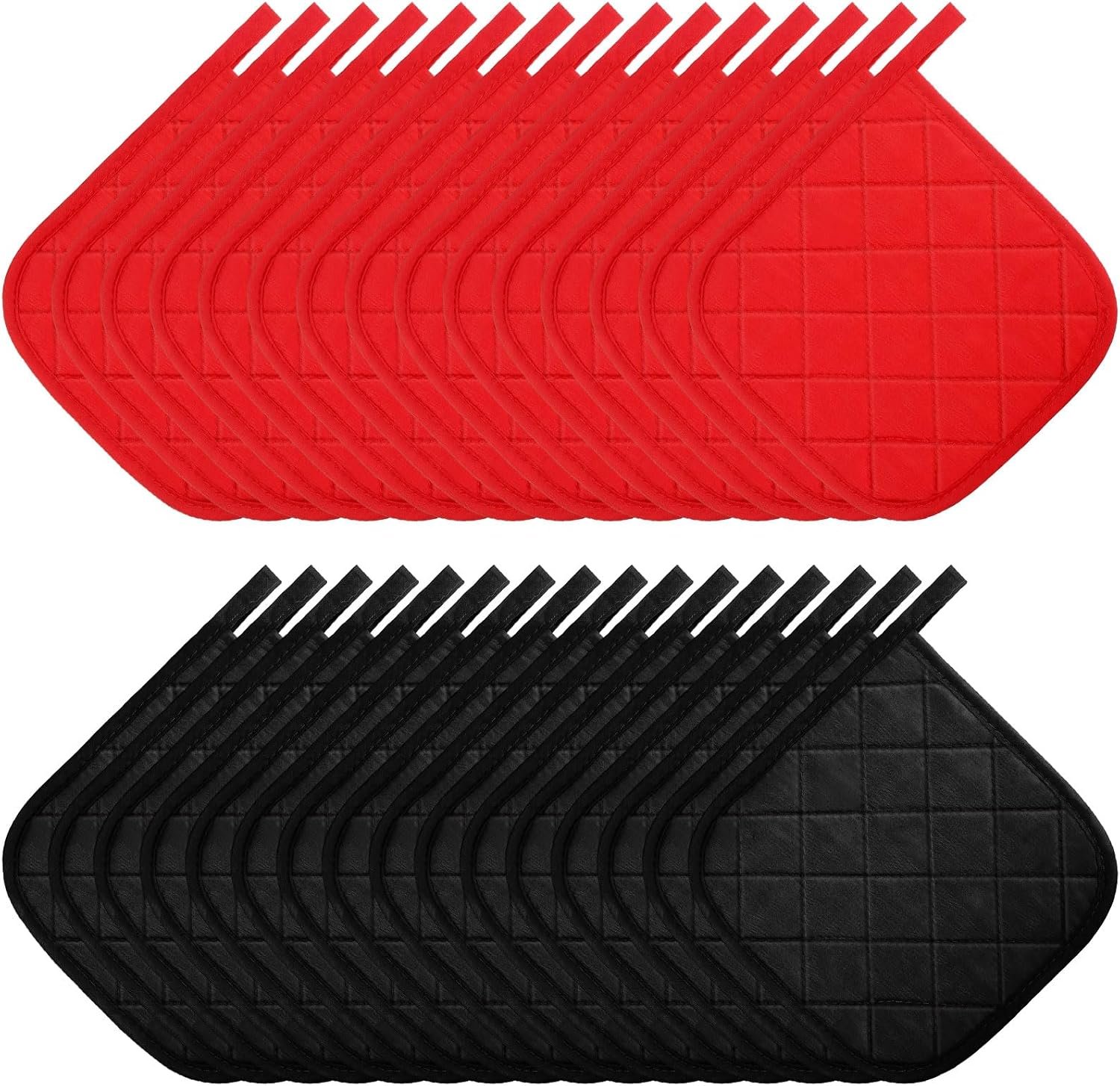 Uiifan 30 Pcs Cotton Pot Holders for Kitchen Washable Heat Resistant Potholders Oven Hot Pads for Cooking and Baking, 7.87 x 7.87 x 0.2 Inch (Black,Red)