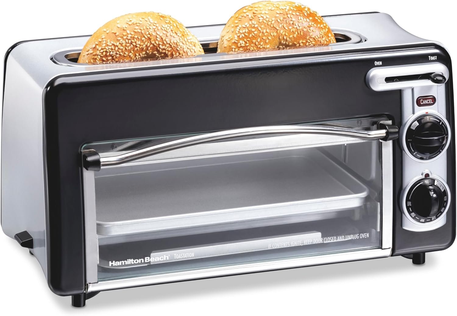 Hamilton Beach 2-in-1 Countertop Toaster Oven & Long Slot 2 Slice Toaster | Versatile Toasting & Baking | Auto Shut Off | Shade Selector & Temperature Control |Compact Retro Design | Black | 22725