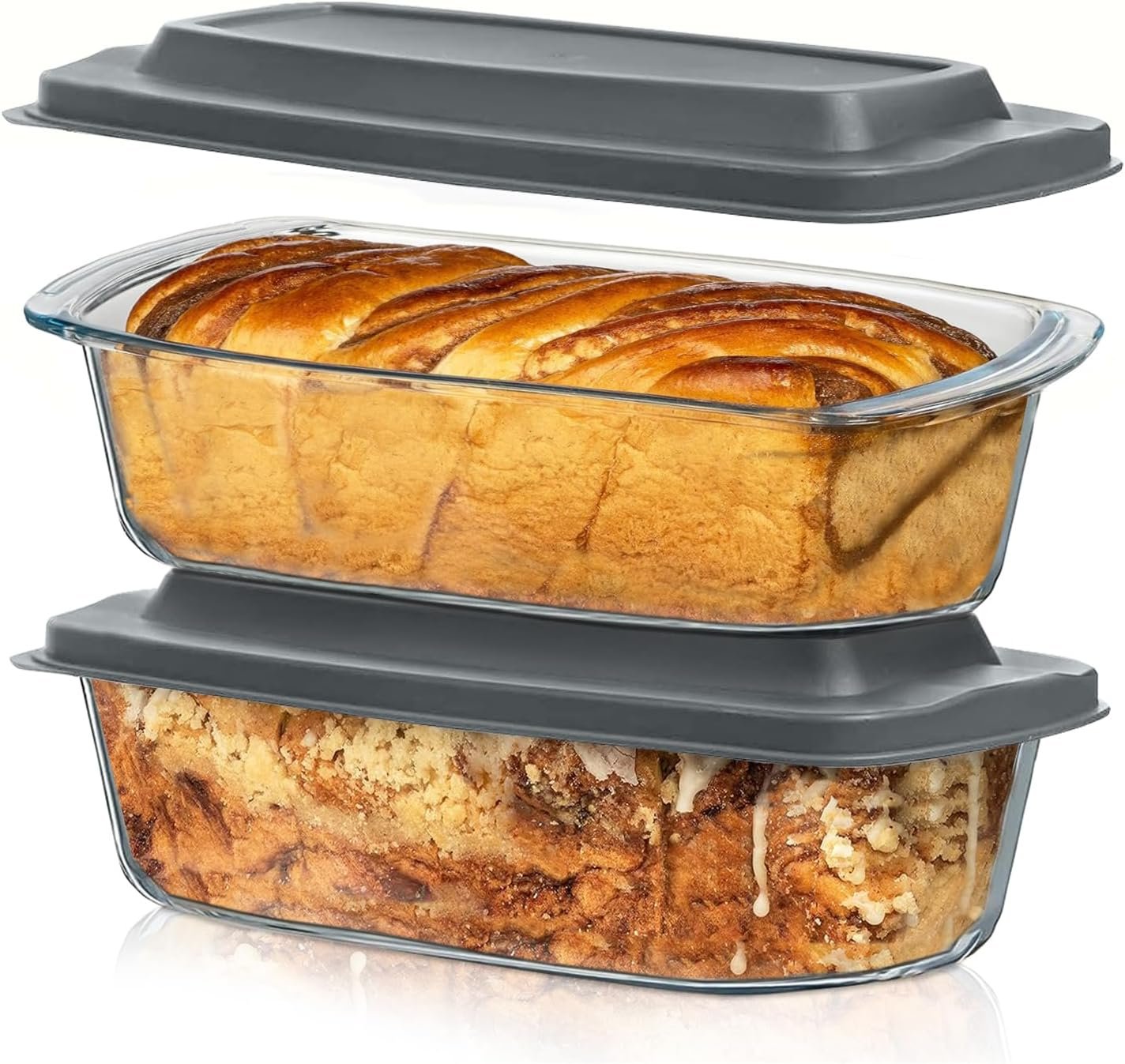 Razab LARGE 7.6 Cups/1800 ML/1.9 Qt Glass Loaf Pan with Lids (Set of 2) – Meatloaf Pan BPA free Airtight Lids Grip Handle Easy Carry, Microwave and Oven Safe – Loaf Pans For Baking Bread, Cakes