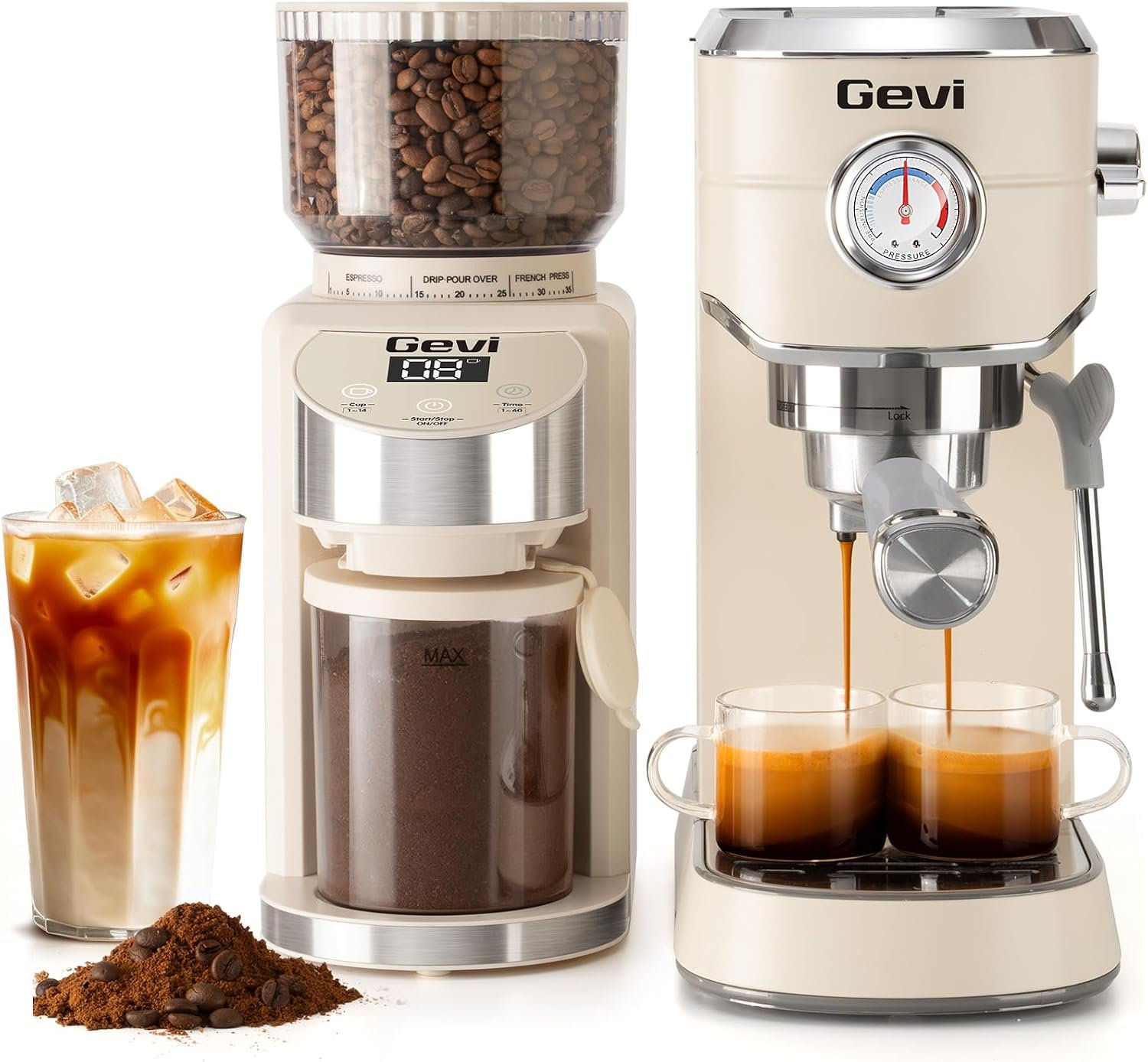 Gevi 20 Bar Espresso Machine with Conical Burr Anti-Static Coffee Grinder | Removable Water Tank;Include Necessary Accessories;35 Precise Grind Settings;Easy to Clean and Maintain;with Milk Frother;