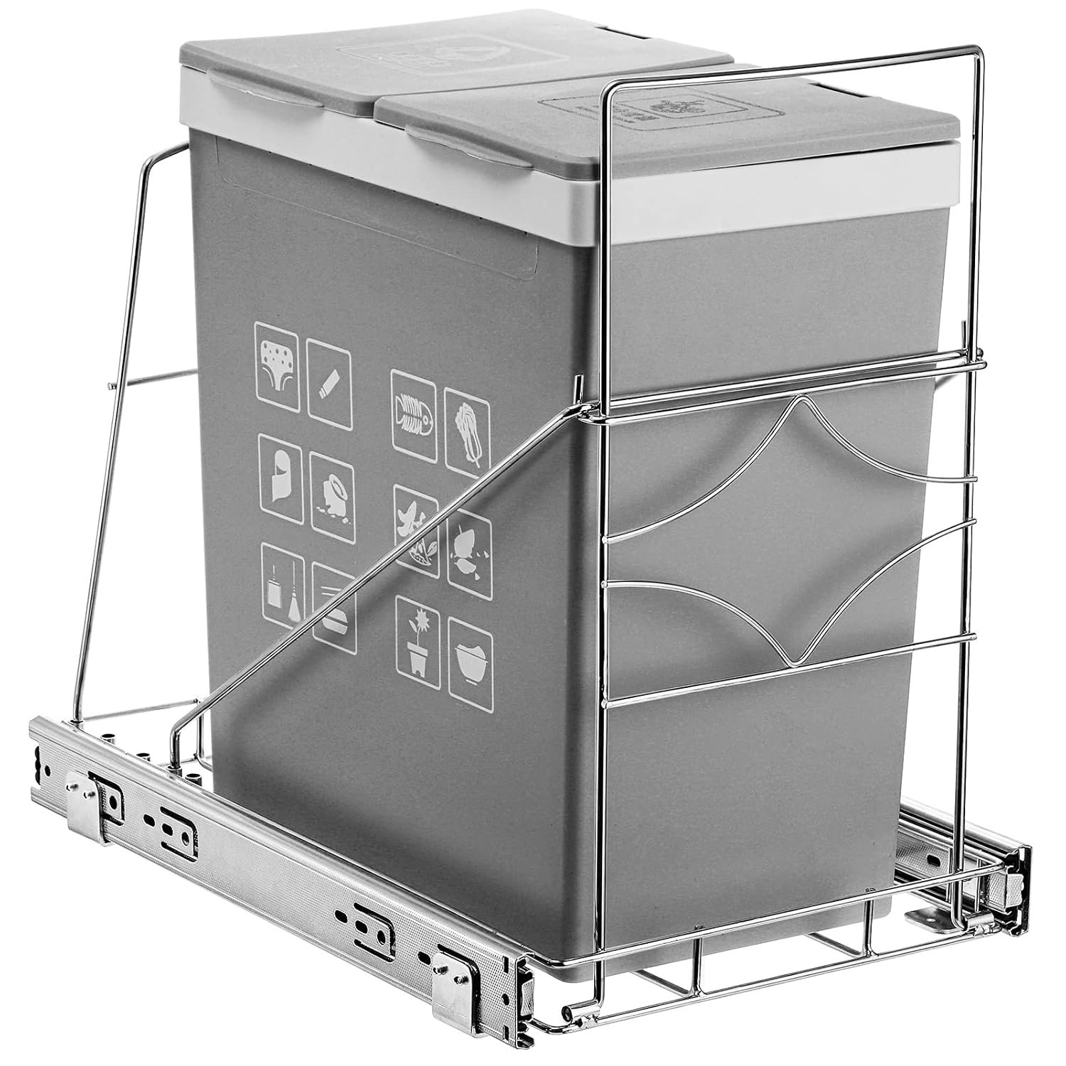 Youeon Pull Out Trash Can Under Cabinet, Adjustable Stainless Steel Under Sink Trash Can Pull Out, Slide Out Garbage Shelf, Fit for 7-11 Gallon Trash Can(Not Included)