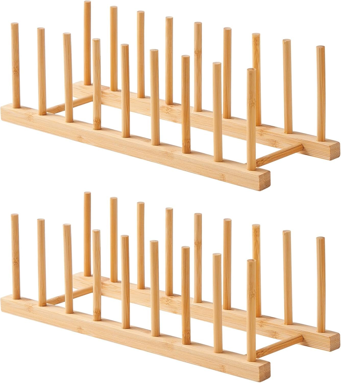 Bamboo Dish Drying Rack-2 PCS Pot Lid Plate Rack Organizer Holder for Cabinet-Cutting Board Organizer for Dish, Pot Lid, Bowl, Cup, Cutting Board