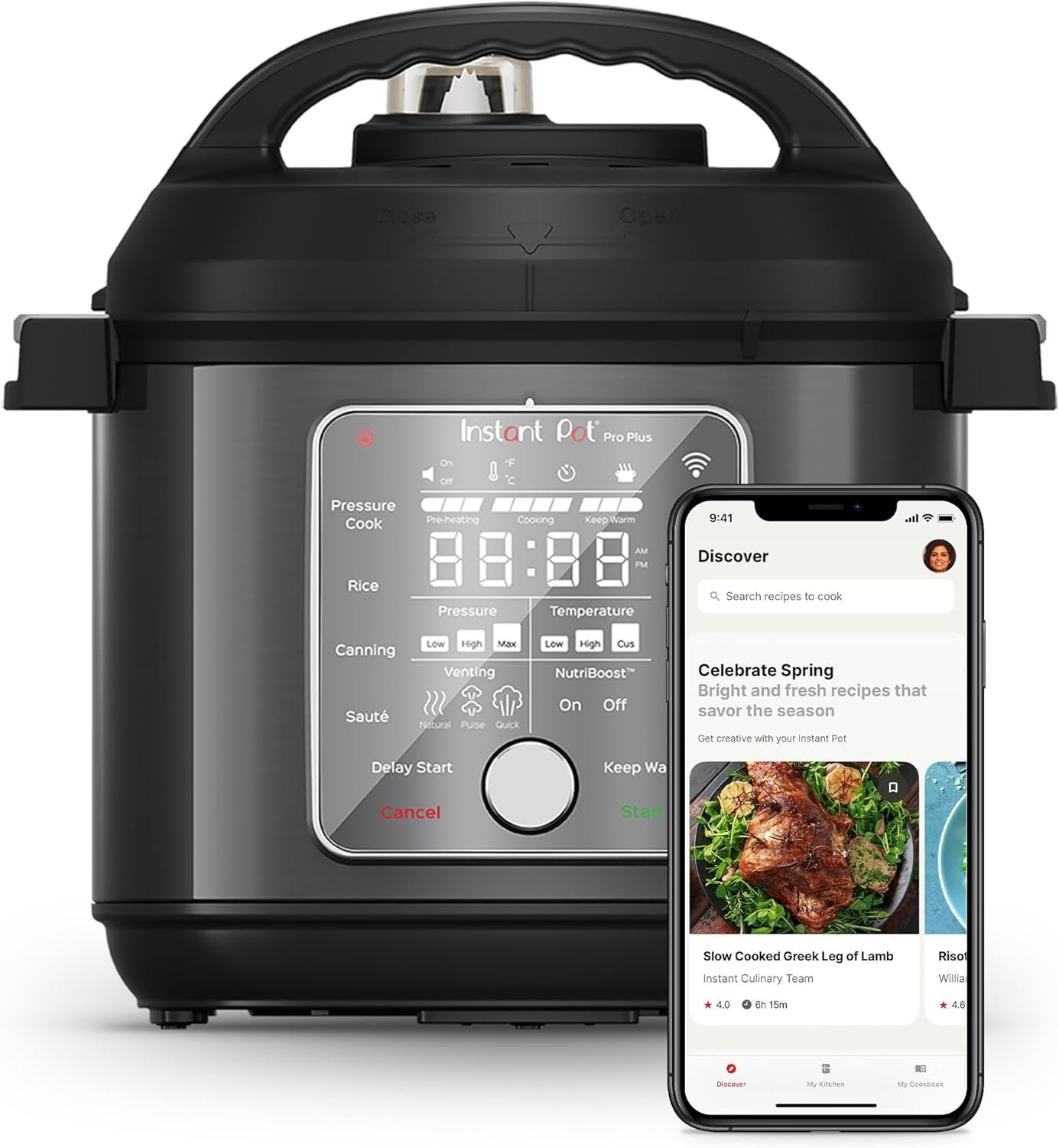 Instant Pot Pro Plus 10-in-1 Multi-Cooker, Electric Pressure Cooker, Slow Cook, Rice/Grain Cooker, Steamer, Sauté, Sous Vide, Yogurt Maker, Sterilizer, & Warmer, App With 800 Recipes, Black, 6 Quart