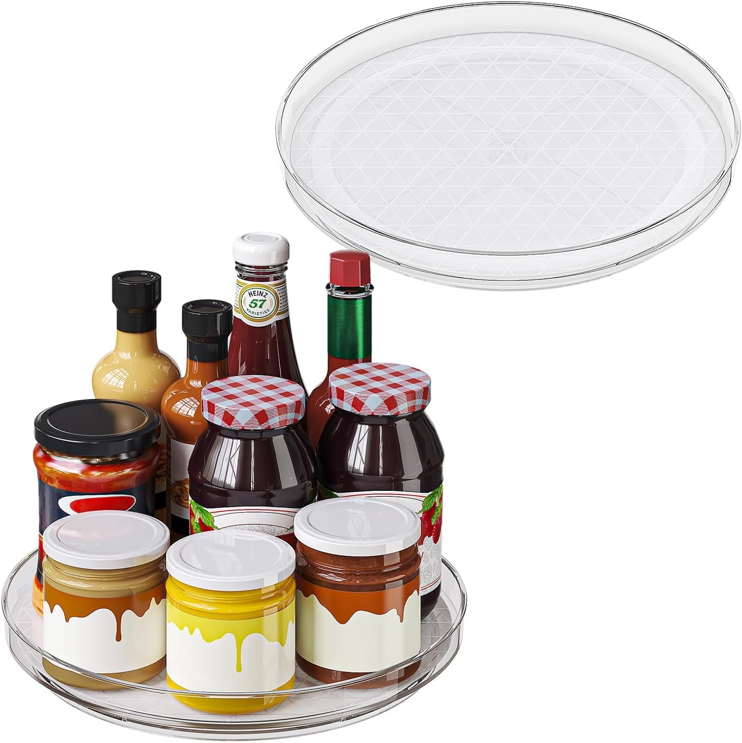 2 Pack Lazy Susan Turntable Organizer with Non-Slip Mat, 9 Inch, Clear | 360 Rotating, Easy Clean, Spice Rack for Kitchen Counter, Pantry Cabinet, Fridge, Spinning Tray for Bathroom, Makeup Vanity