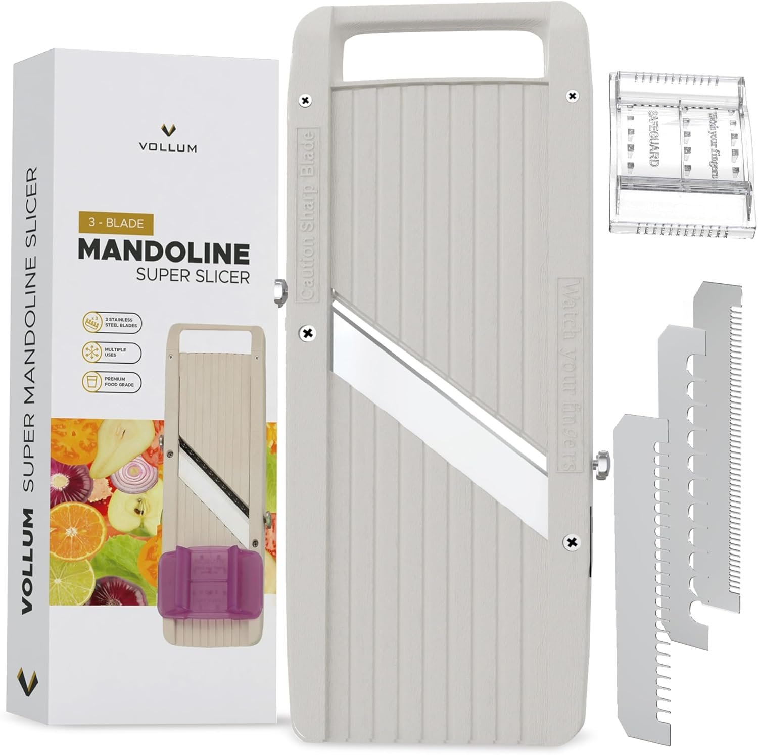 Vollum Wide Japanese Mandoline Slicer for Kitchen – Professional Slicer Vegetable Cutter with Interchangeable Stainless Steel Blades – Food Manual Slicer Handheld Mandoline Slicer