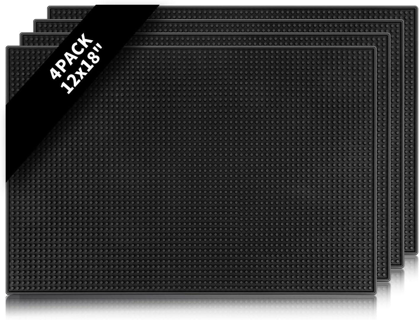 4 Pcs Black Bar Mats for Countertop, 18 x 12 Inch Rubber Coffee Bar Mat | Catches Spills & Drips, Less Cleanup, Non Slip, Ideal for Home Bars, Bartending and Drink Stations