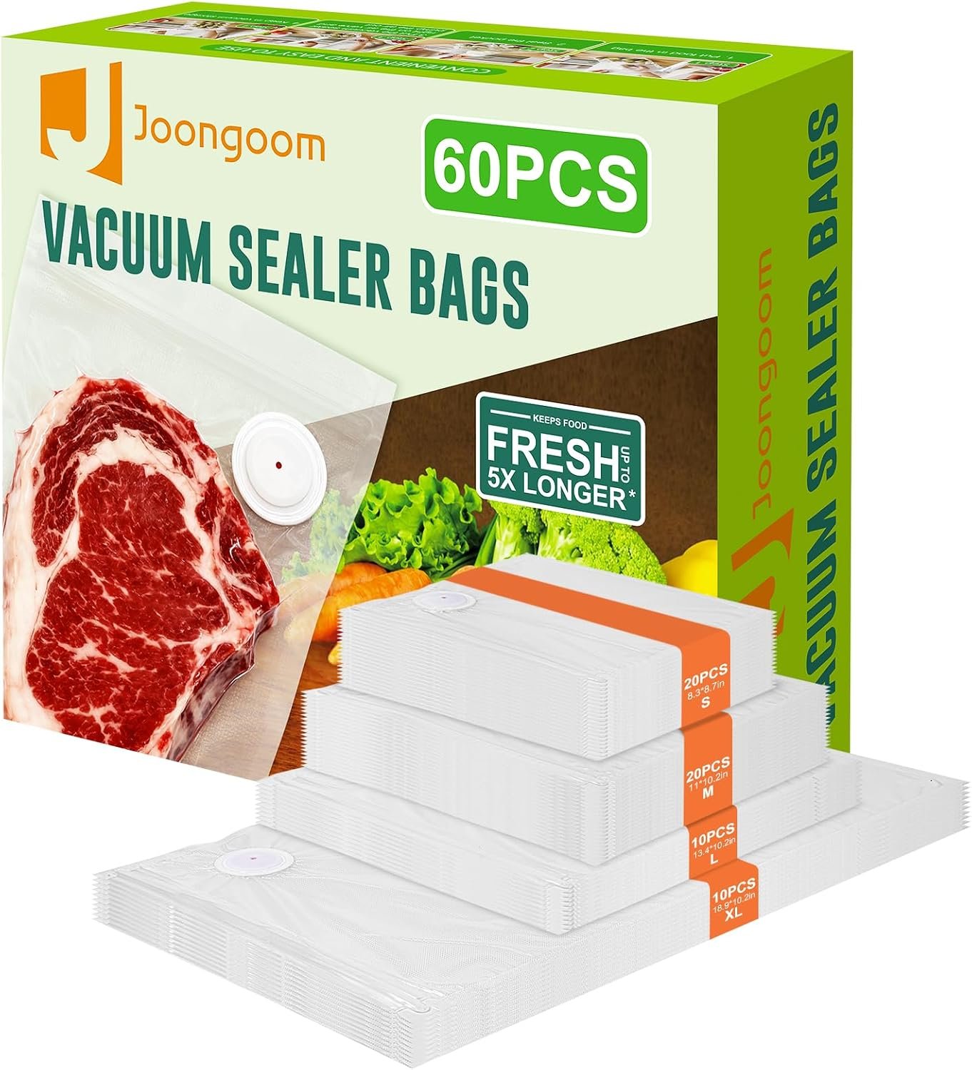 60PCS Vacuum Sealing Bags, Reusable Vacuum Sealer Bags for Food, BPA-Free Vacuum Zipper Bags, Sous Vide Bags for Food Storage (S, M, L, XL)
