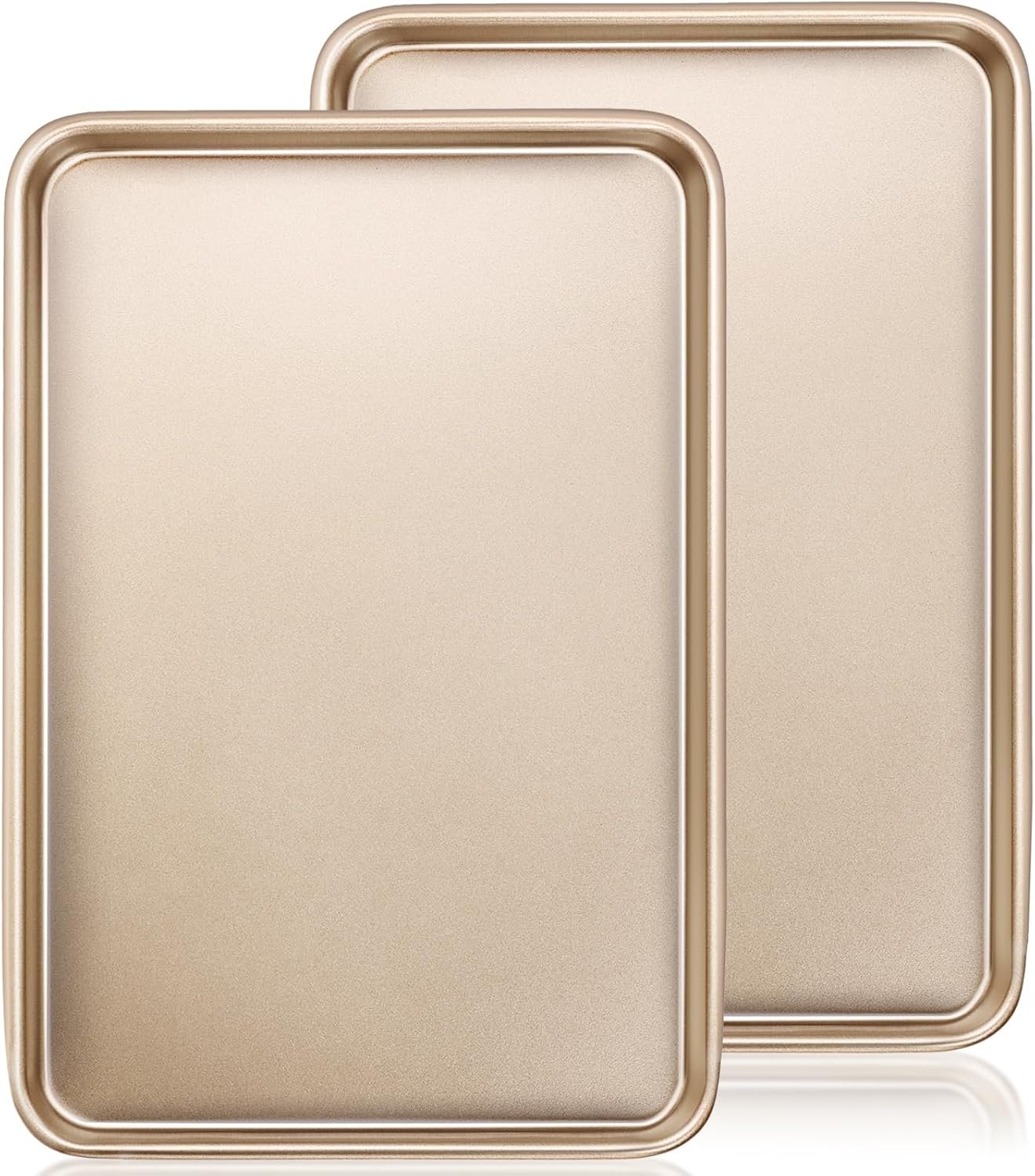 Wildone Baking Sheet Pan Set of 2, Nonstick Cookie Sheets for Baking | Thicker Carbon Steel Jelly Roll Pan Oven Tray 15×10 Inch, Heavy Duty & Easy Clean, Champagne Gold