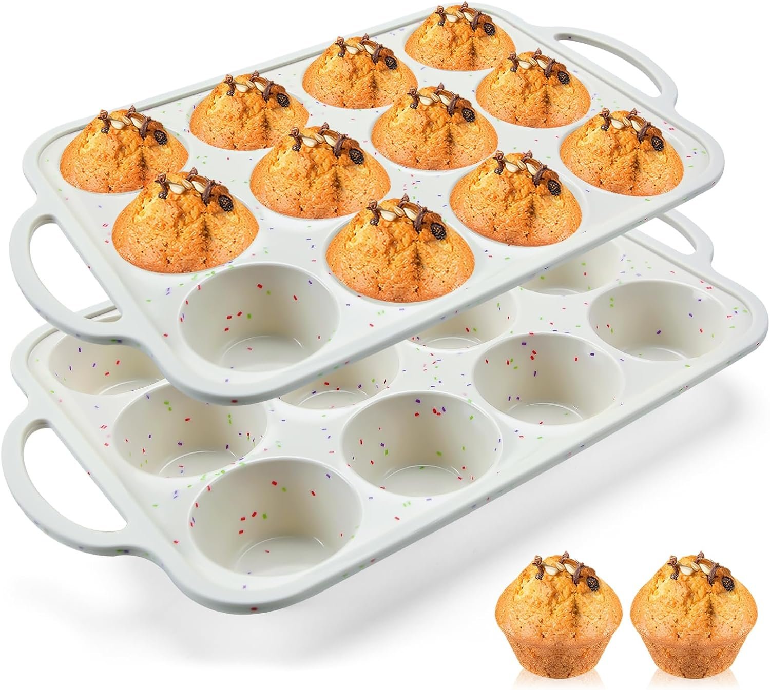 Vinino 2Pack Silicone Muffin Pan for Baking with Metal Reinforced Frame, 12 Cup Regular Size Cupcake Pan, BPA Free Silicone Muffin Tray, Cupcake Baking Pan Bite Molds for Oven Dishwasher Safe