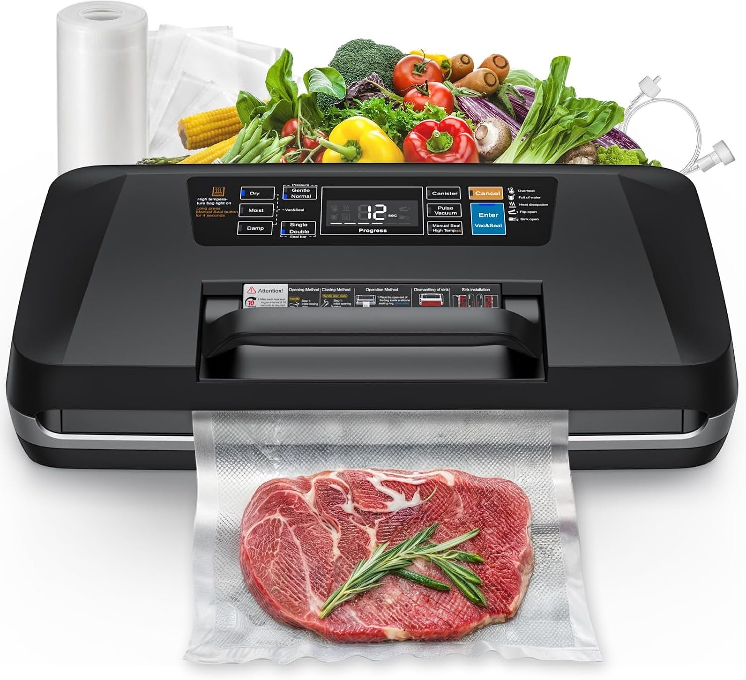 Vacuum Sealer Machine, 230W 95KPa Food Sealer Built-in Cutter & Bag Storage | Upgraded 10-in-1, Double Heat Seal for Dry & Moist Food, Easy-Lock Handle, Vacuum Hose, Includes 1 Roll + 10 Pre-cut Bags