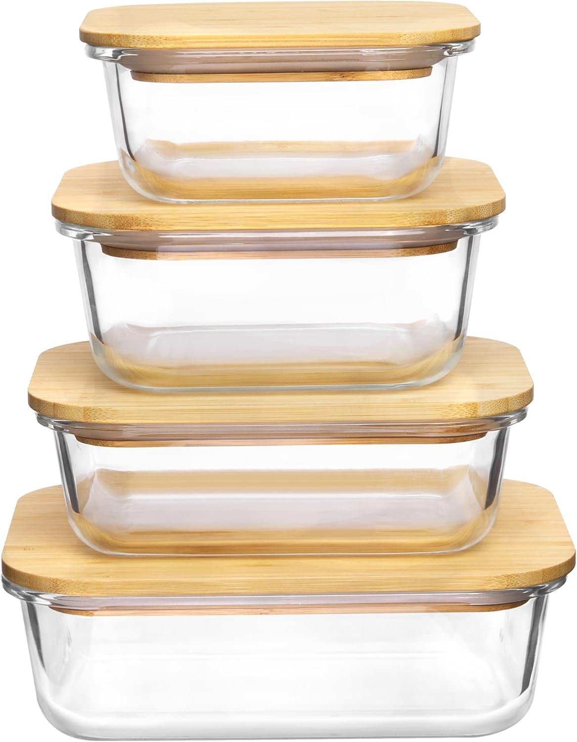 Vtopmart 4 Pack Glass Food Storage Containers with Bamboo Lids Meal Prep | Reusable Meal Prep Containers for Leftovers, Lunch & Kitchen Storage, Microwave, Oven, Freezer and Dishwasher Safe