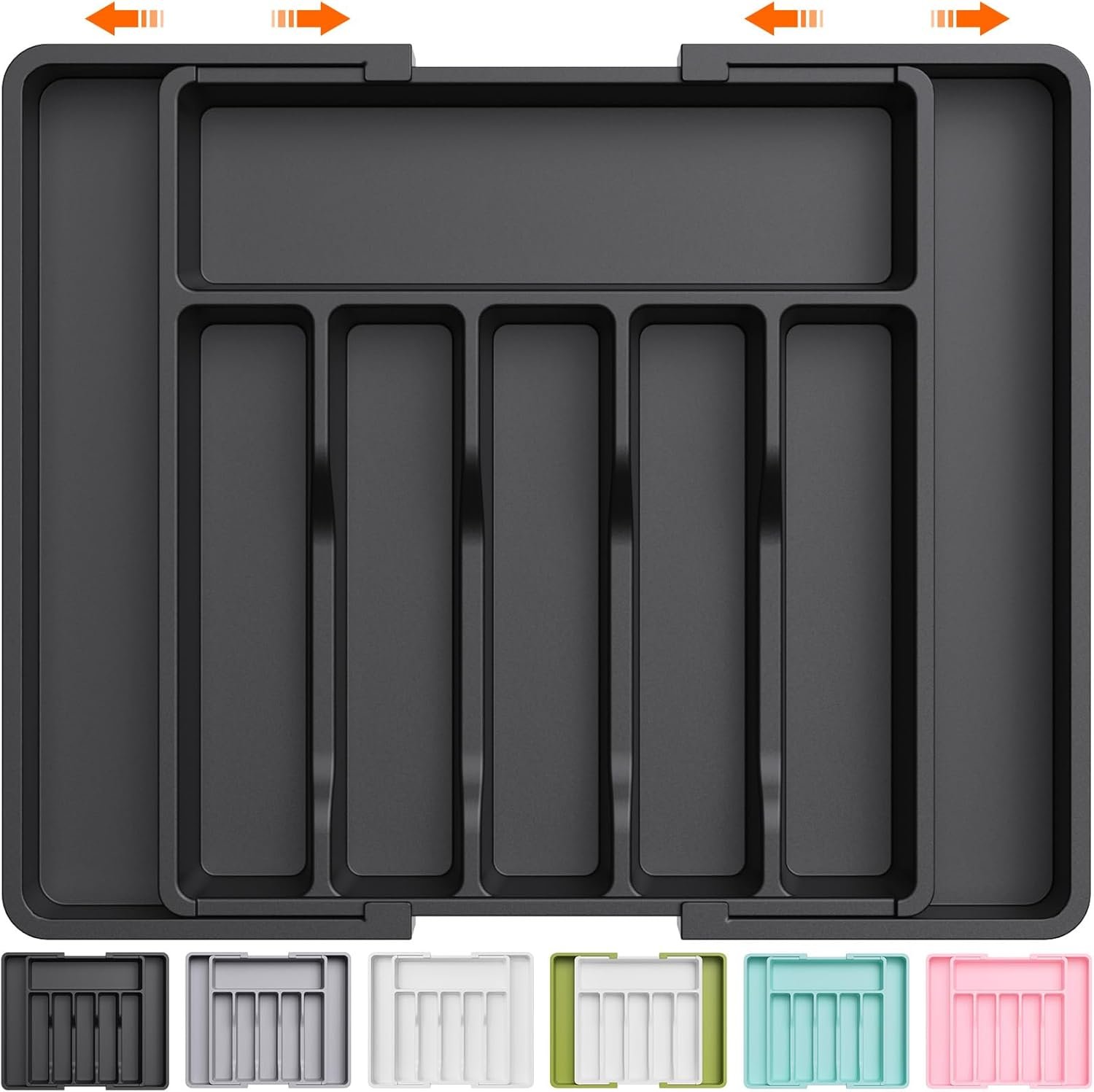 Lifewit Extra Large Silverware Drawer Organizer, Expandable Utensil Tray for Kitchen, BPA Free Flatware and Cutlery Holder, Adjustable Plastic Storage for Spoons Forks Knives, 13-22 x 15, Black