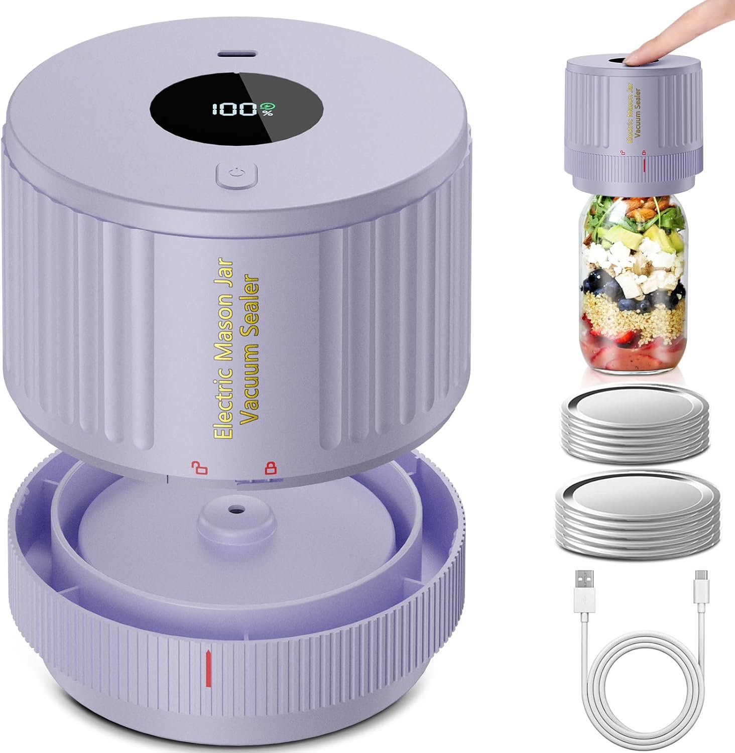 LOVE MOMENT Electric Mason Jar Vacuum Sealer Kit – Purple | for Wide Mouth and Regular Mouth Mason Jar