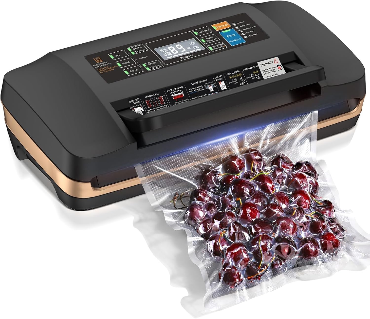 95KPa Commercial Vacuum Sealer Machine, Updated Powerful Food Saver with Double Seal for 2X Strength, Bags Storage & Easy-Lock Handle, Built-in Cutter, Includes Free Bags, Red