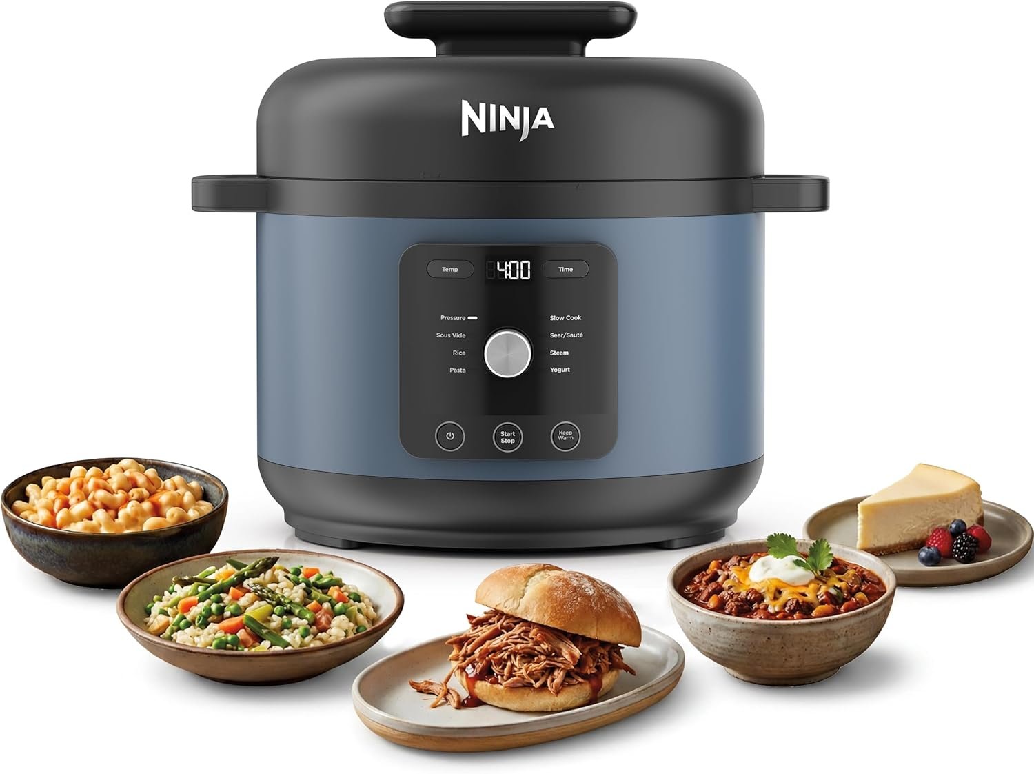 Ninja® HyperHeat™ 9-in-1 Pressure Cooker, 6.5-qt, Blue Macaron, PC201 | Cooks 2X faster, Sear, Sauté, Slow Cook, Steam & Sous Vide, 1200W, PFAS-free pot, removable SimpliServe™ pot for easy serving