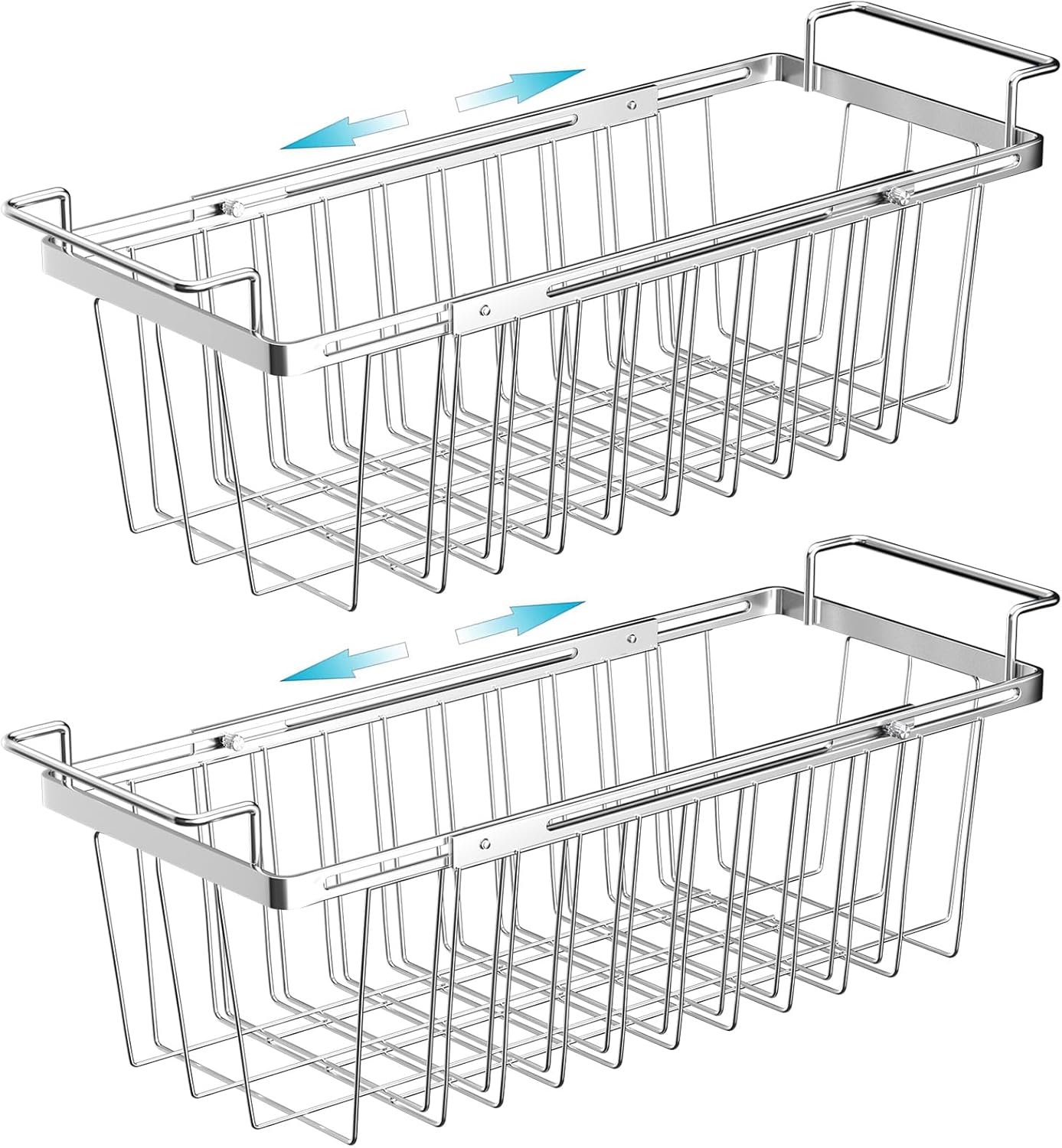 Orgneas Freezer Baskets for Chest Freezer, Capacity Expandable Deep Freezer Organizer Bins Adjustable From 16.5″ to 26.5″ Stainless Steel Wire Basket Storage with Hanging Handles