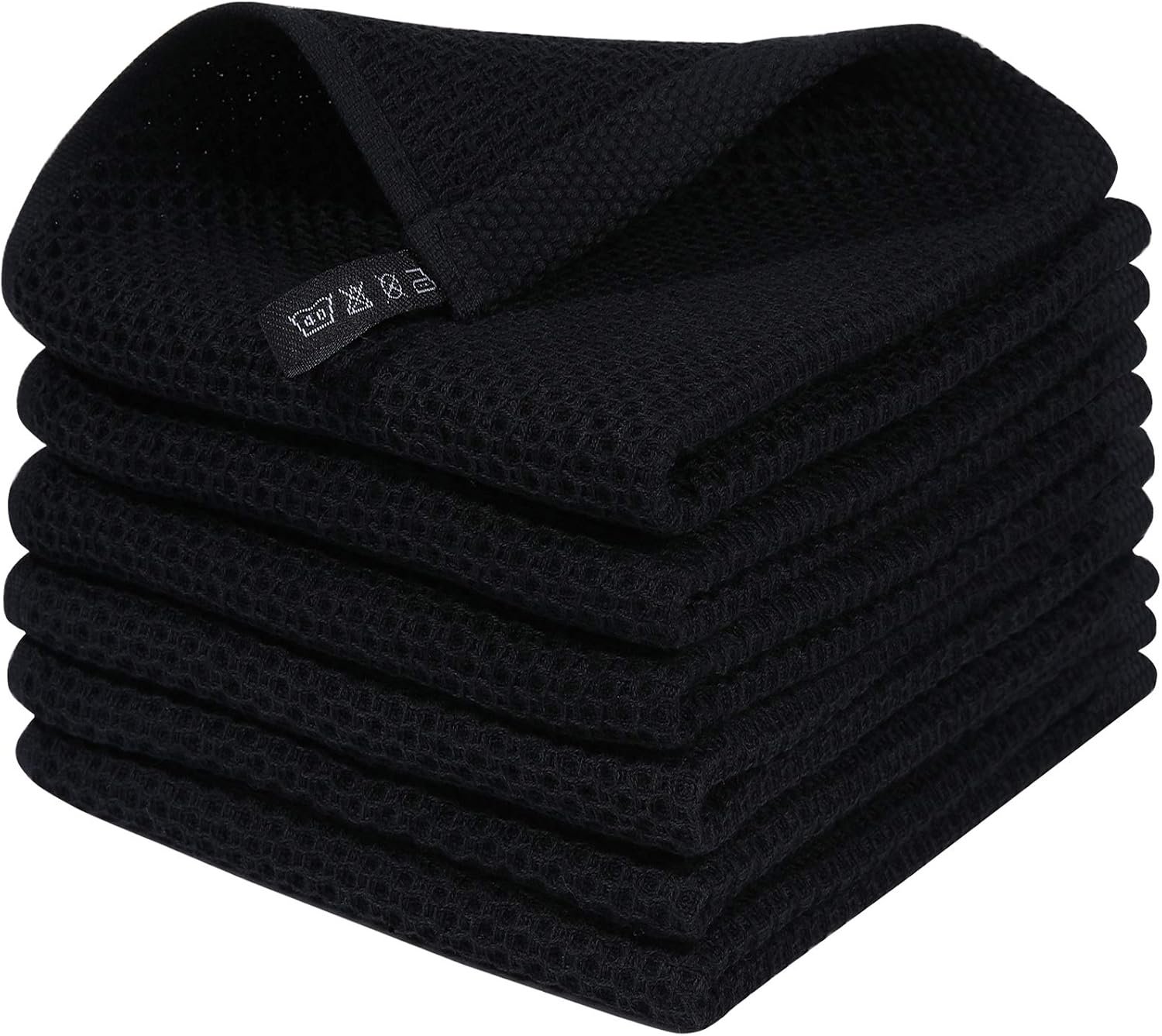 Homaxy 100% Cotton Waffle Weave Kitchen Dish Cloths 6-Pack, Black | 12 x 12 Inches, Ultra Soft Absorbent Dish Towels, Quick Drying Dish Rags with Hanging Loop