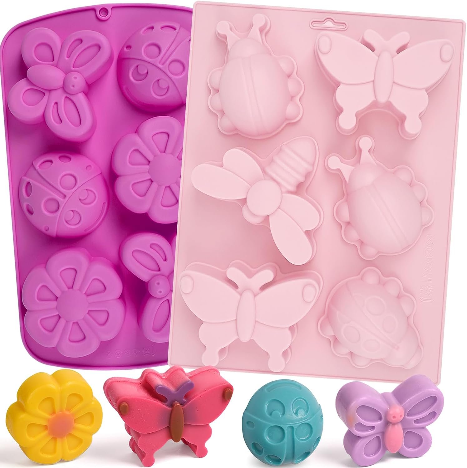 2 Pack Insect Silicone Soap Molds, 6-Cavity Dragonfly Butterfly Ladybug Shape Silicone Molds for Soap Making, DIY Baking Mold for Lotion Bars, Chocolate, Candy, Muffin, Biscuit, Cookie Pans