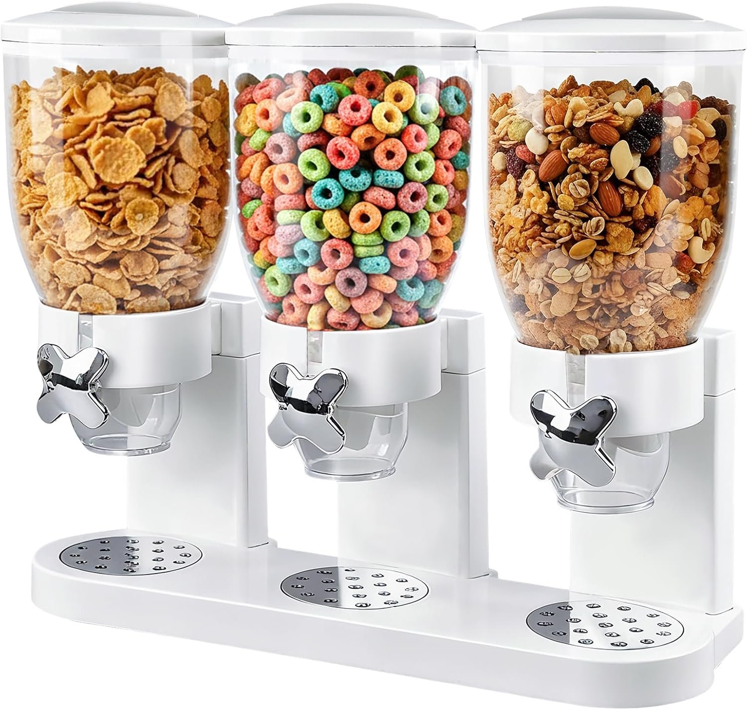 Triple Cereal Dispenser Countertop 2L, Large Capacity Total 6L | Airtight Cereal Containers Storage for Kitchen Pantry, Rotating Dry Food Dispenser for Candy, Nut, Coffee Beans, White