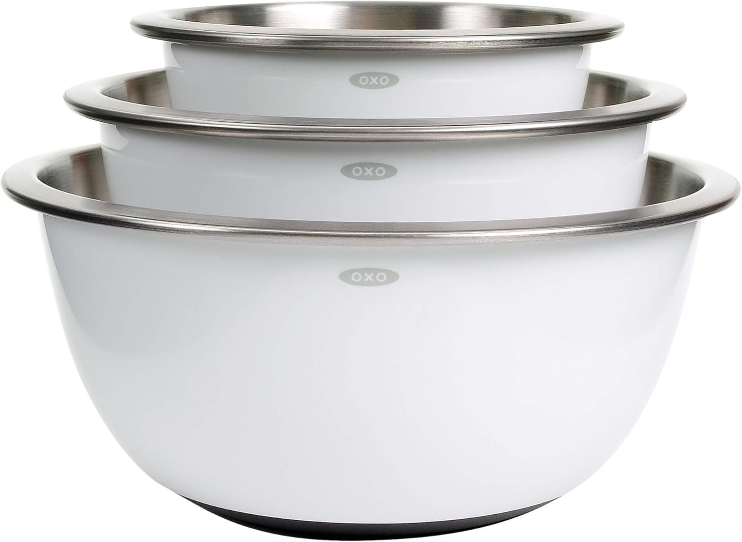 OXO Good Grips Mixing Bowl Set – 3-Piece, Stainless Steel | Nesting Bowls For Baking And Cooking, Non-Slip Base, Dishwasher Safe