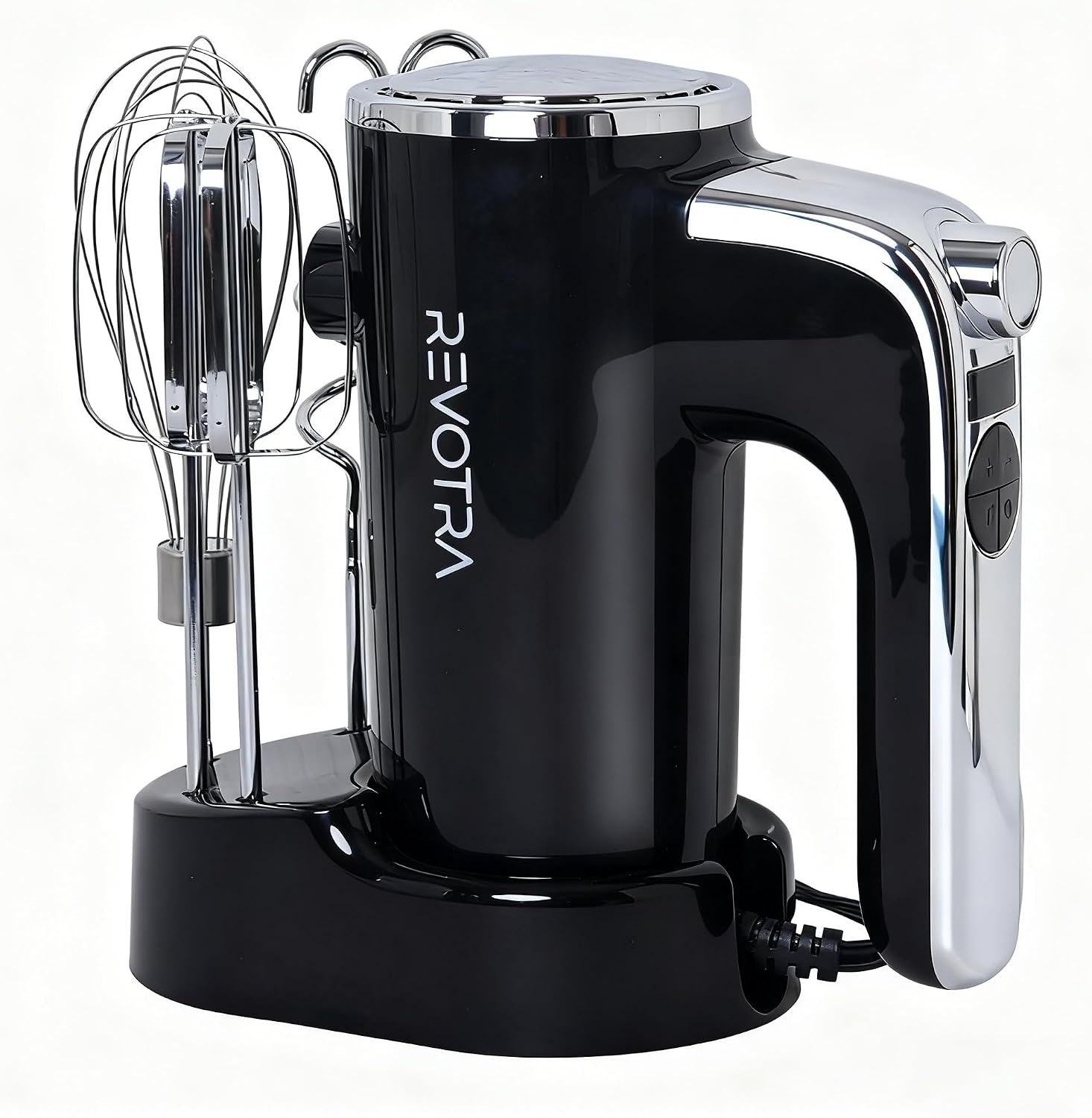 Electric Hand Mixer, Handheld Mixer with LCD Display and Storage Base | 5 Speeds & Turbo, One-Button Eject, 2 Beaters, 2 Dough Hooks, 1 Whisks, Kitchen Blender for Eggs, Cream, Dough, Baking
