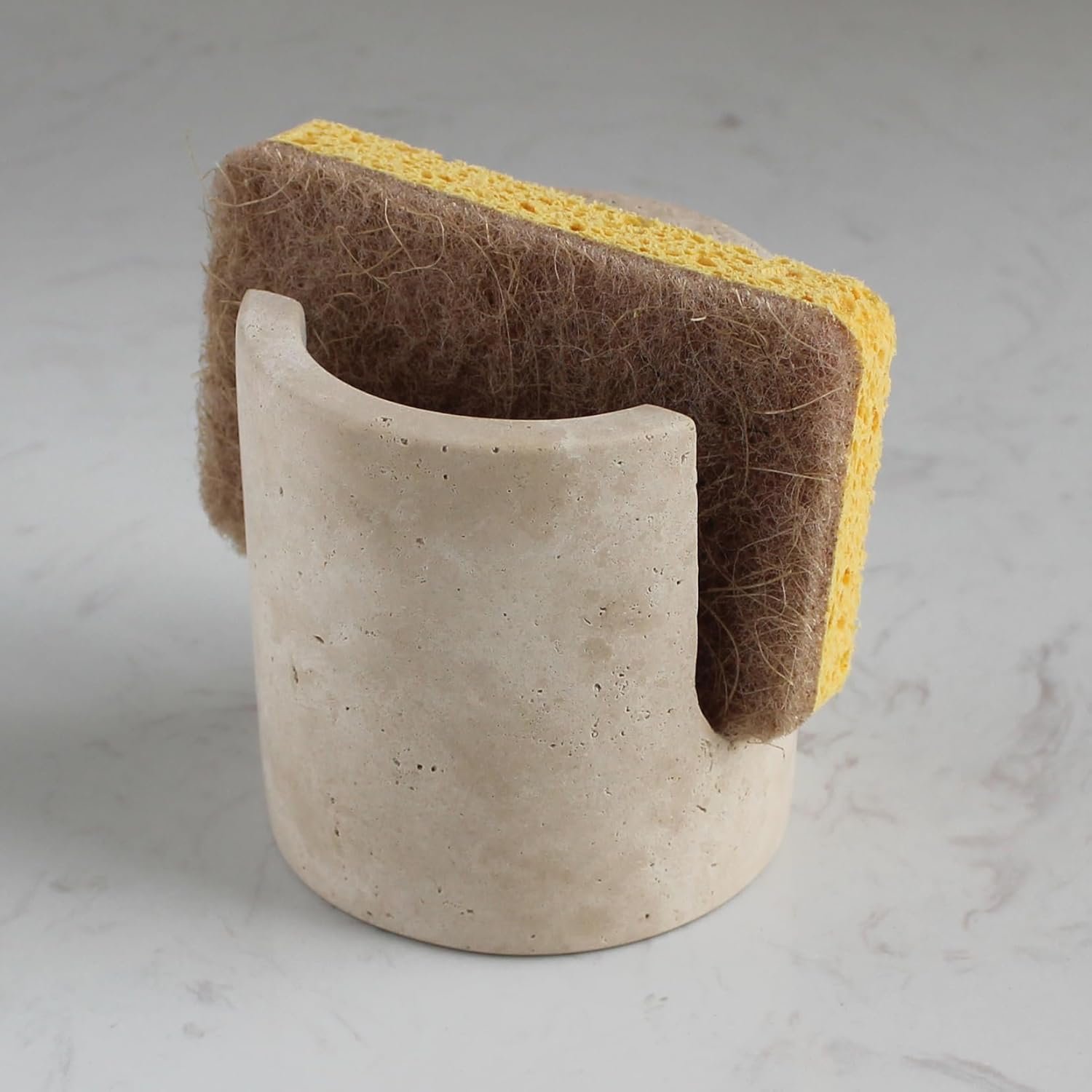Natural Marble Travertine Sponge Holder for Kitchen Counter, Drying Rack, Sponge Caddy for Sink Organizer – Beige Travertine