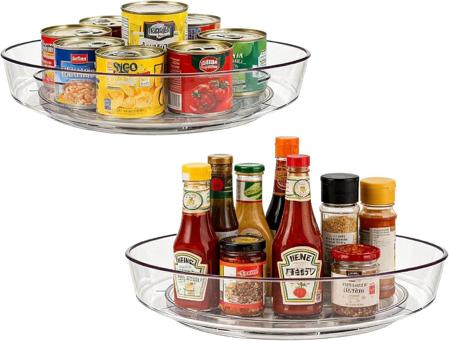 2 Pack Lazy Susan 10 inch Turntable for Spice Organization | Clear BPA-Free Plastic Rotating Organizer for Kitchen Cabinet, Pantry, Countertop, Fridge | 360-Degree Rotating Base