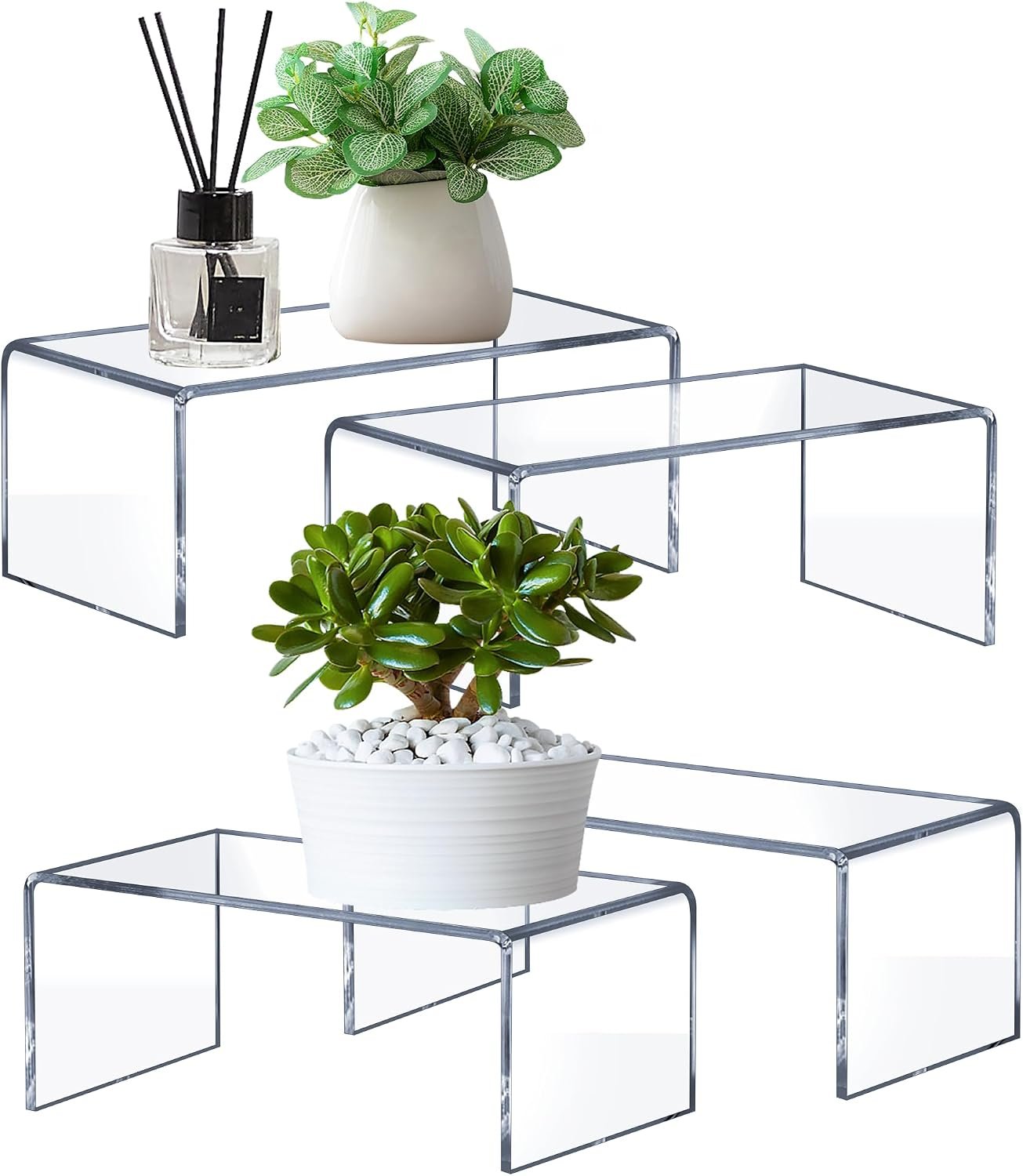 Large Acrylic Risers 4 Pcs (2 Sizes), 5mm Thick Display Stands | Large Size Display, Clear Acrylic Stands for Perfume, Collectibles, Figures, Jewelry, Retail Showcase & Tiered Display