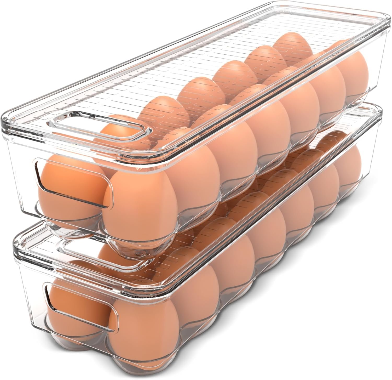 Utopia Home Egg Holder for Fridge, Stackable Egg Container, 2 Pack, Clear | With Lid and Handle, For Refrigerator Organization, Egg Holder For Kitchen or Pantry Organizers and Storage