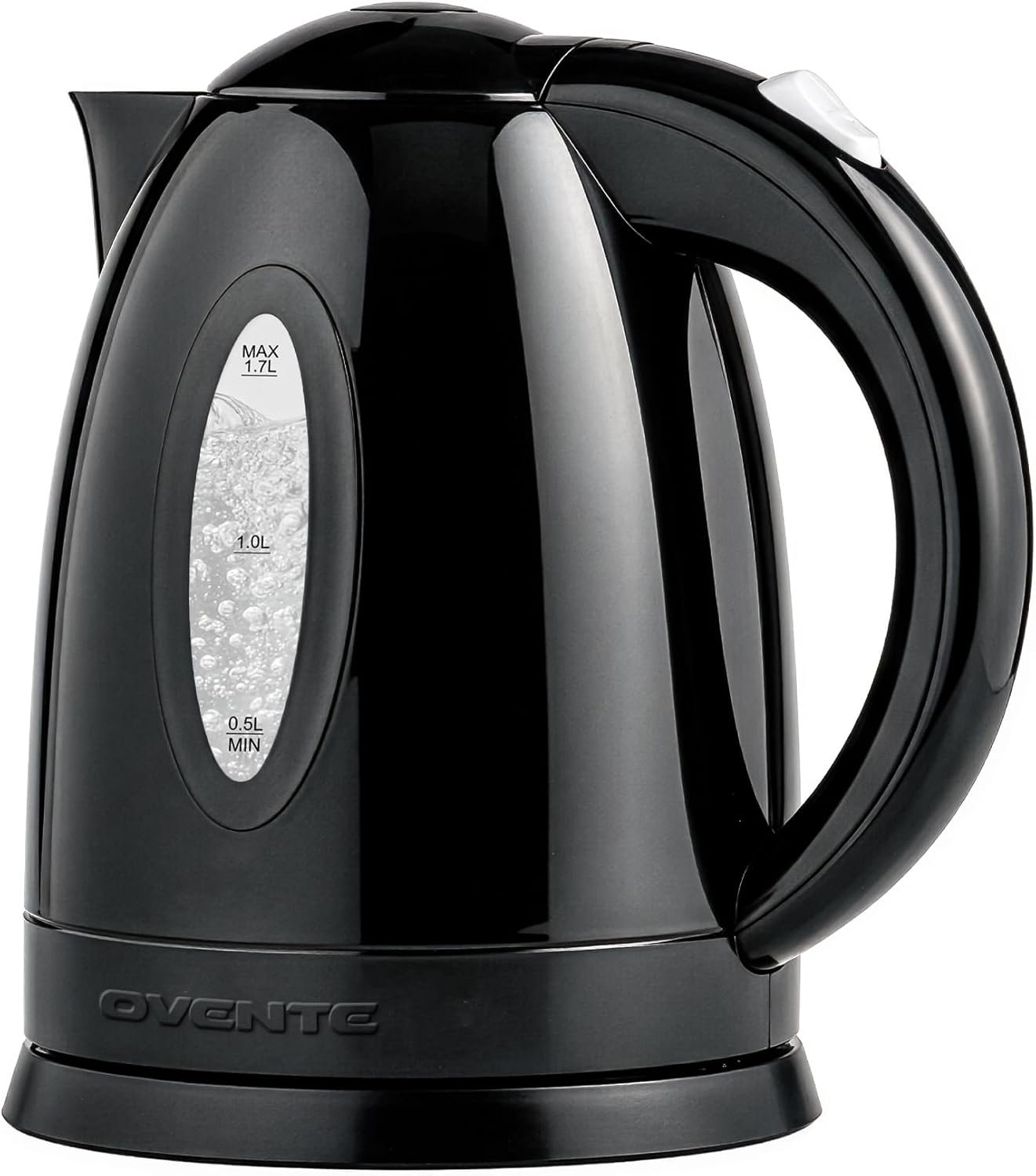 OVENTE 1.7L Electric Kettle with 1100W Fast Boiling Water, Black KP72B | Best For Coffee or Tea, BPA-Free, Water Level Gauge, Auto Shut-Off, Indicator Light, Boil-Dry Protection & Removable Filter