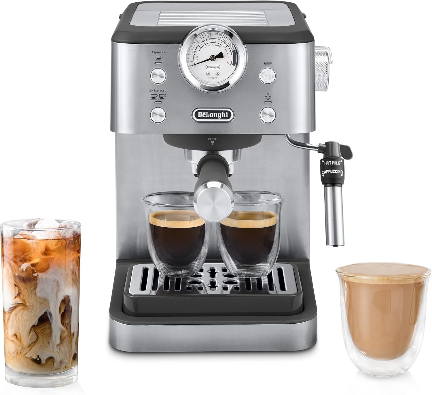 De’Longhi Classic Signature Espresso Machine, Adjustable Milk Frother | #1 Worldwide Espresso Machine Maker, Rapid Heat-Up, Preset Single & Double Espresso, Frother, Pressure Gauge, Compact Design