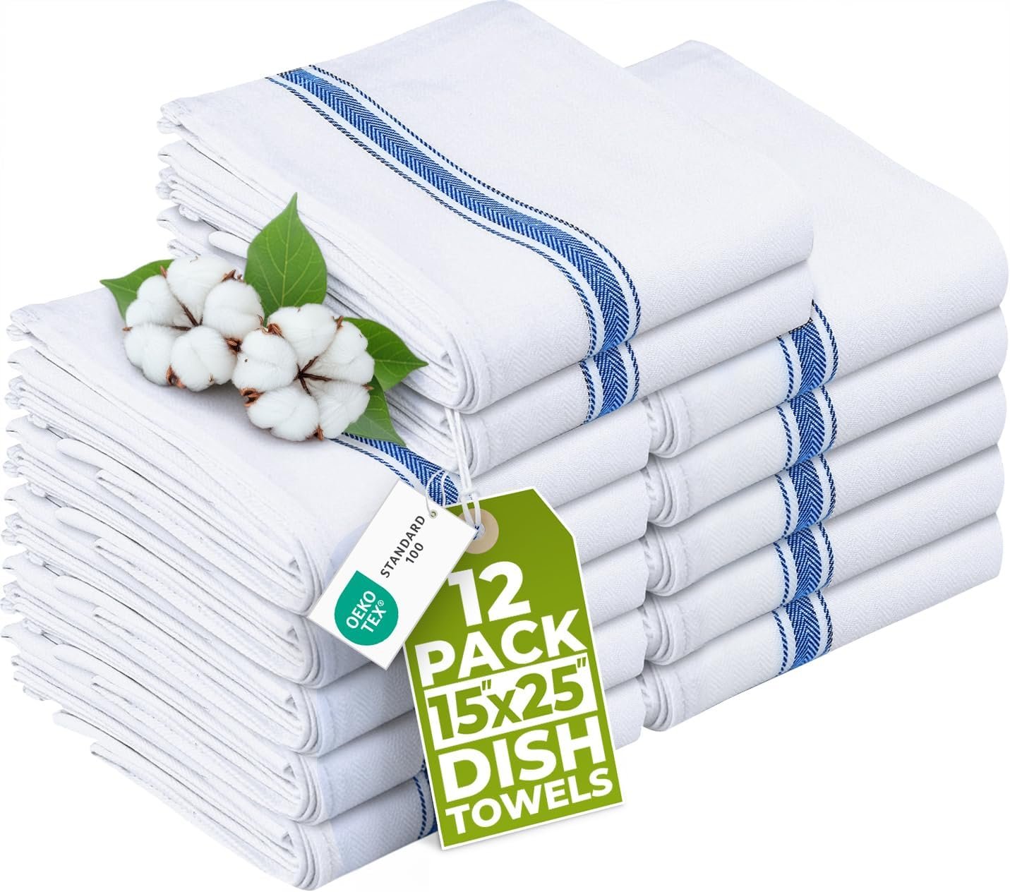 Utopia Towels Blue Dish Towels [12 Pack – 15 x 25 in] 100% Ring Spun Cotton | Highly Absorbent & Reusable Cleaning Bar, Tea, Kitchen and Dishcloths Set – 200 GSM